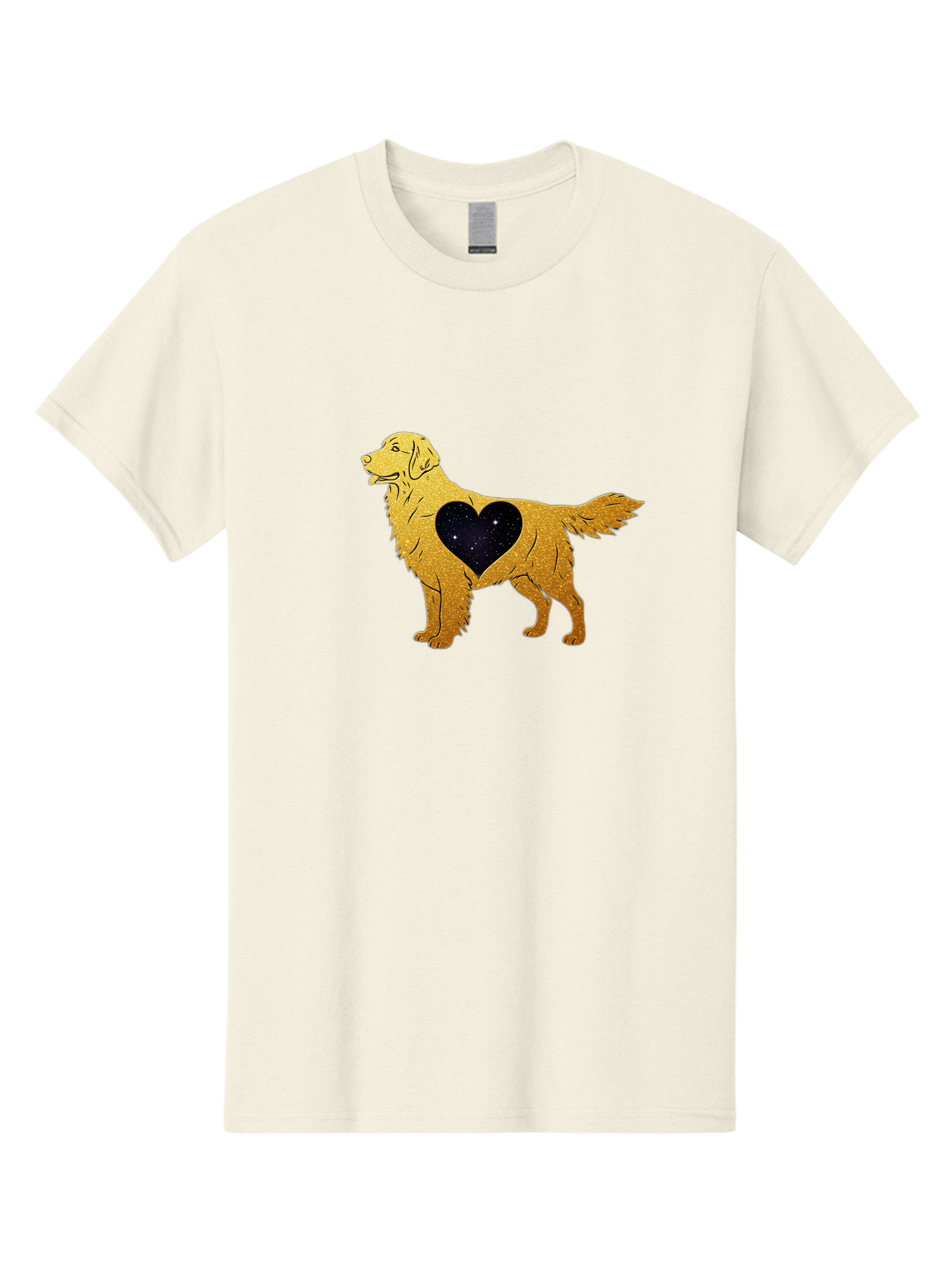 Dog-With-Galaxy-Heart Men'S Graphic Tee, 100% Cotton, Comfortable Casual Summer Wear, Machine Washable, Golden Retriever Illustration, Galaxy Heart, Starry Night, Dog Love, Furry Friend, Stylized Artwork, Canine Charm, Celestial Theme, Bab864 12