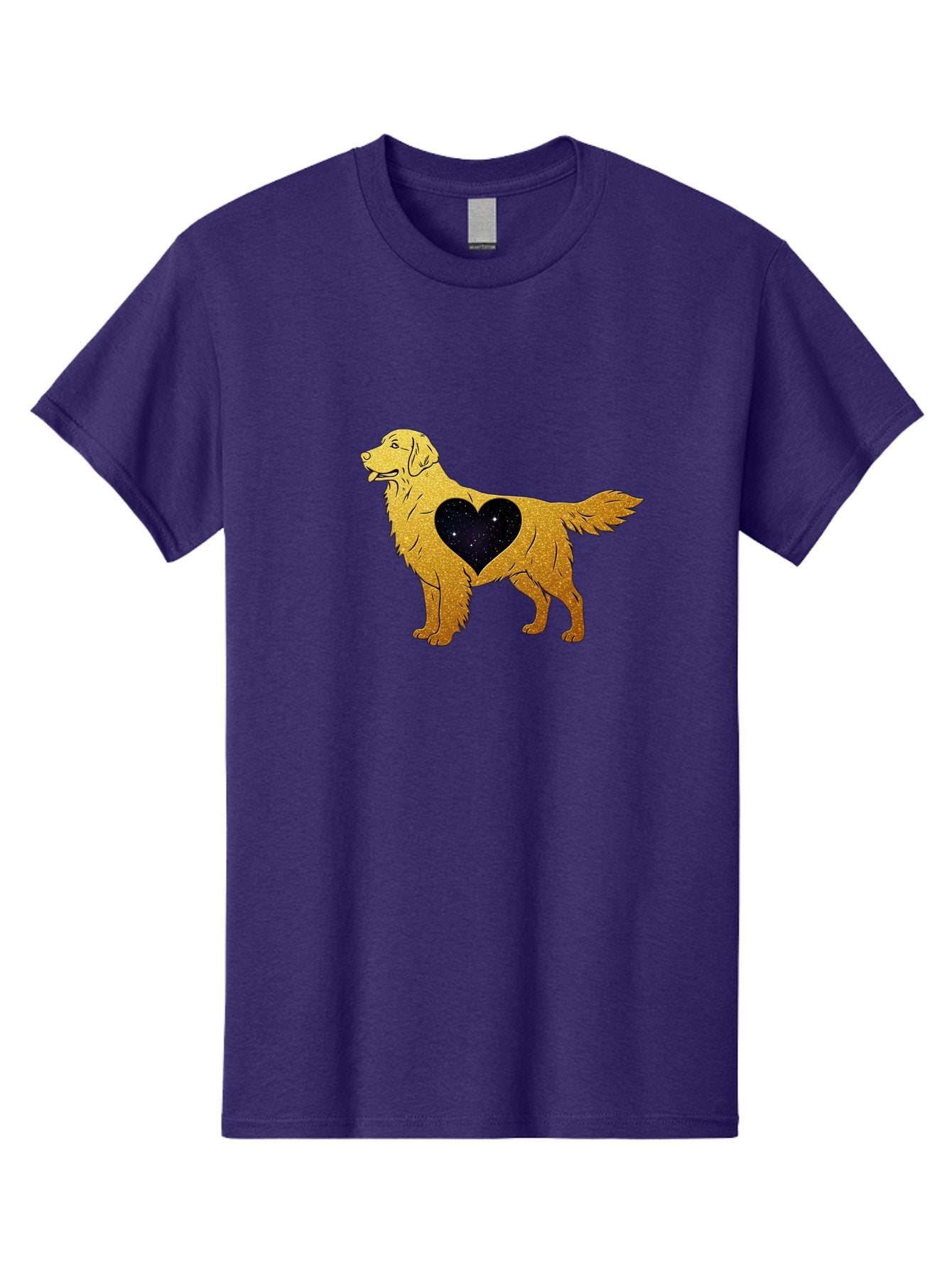 Dog-With-Galaxy-Heart Men'S Graphic Tee, 100% Cotton, Comfortable Casual Summer Wear, Machine Washable, Golden Retriever Illustration, Galaxy Heart, Starry Night, Dog Love, Furry Friend, Stylized Artwork, Canine Charm, Celestial Theme, Bab864 3