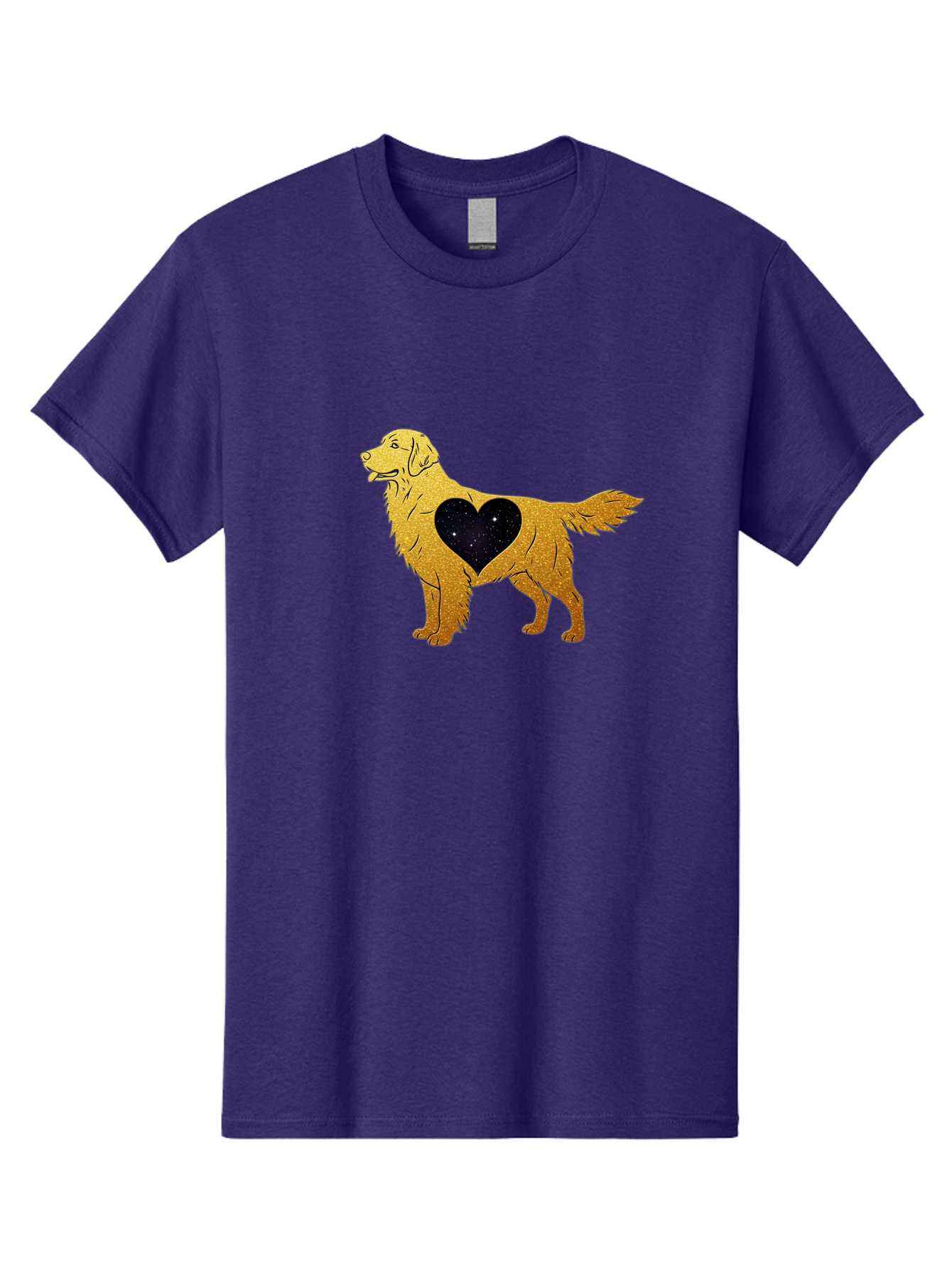 Dog-With-Galaxy-Heart Men'S Graphic Tee, 100% Cotton, Comfortable Casual Summer Wear, Machine Washable, Golden Retriever Illustration, Galaxy Heart, Starry Night, Dog Love, Furry Friend, Stylized Artwork, Canine Charm, Celestial Theme, Bab864 9