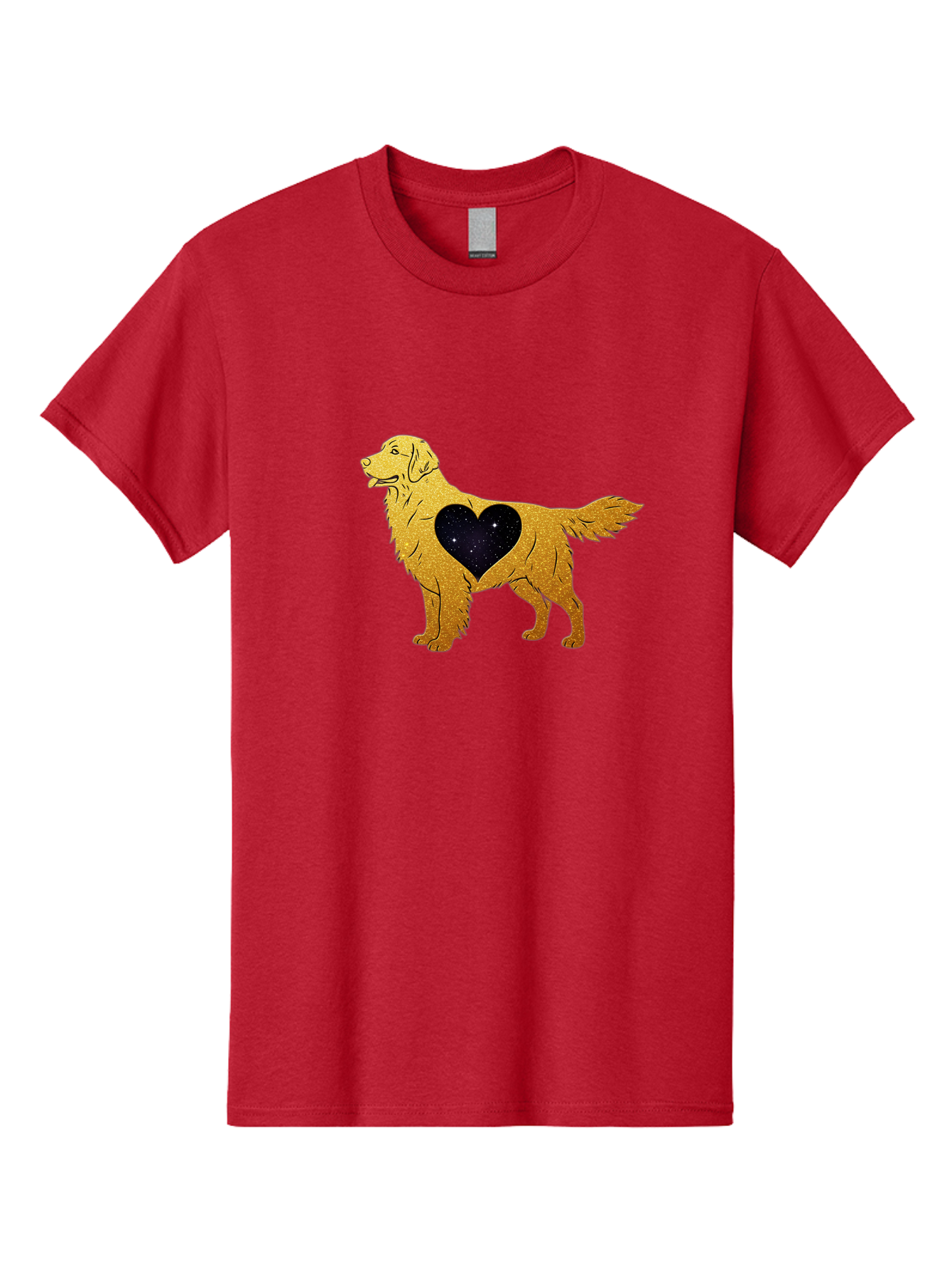 Dog-With-Galaxy-Heart Men'S Graphic Tee, 100% Cotton, Comfortable Casual Summer Wear, Machine Washable, Golden Retriever Illustration, Galaxy Heart, Starry Night, Dog Love, Furry Friend, Stylized Artwork, Canine Charm, Celestial Theme, Bab864 8