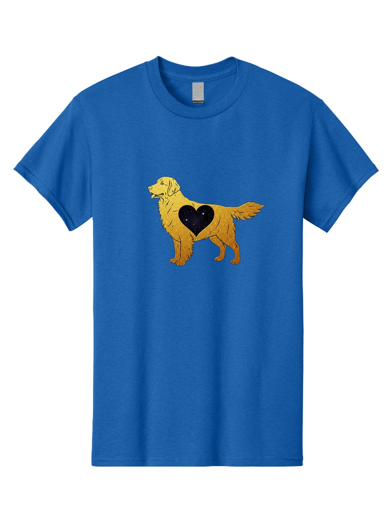 Dog-With-Galaxy-Heart Men'S Graphic Tee, 100% Cotton, Comfortable Casual Summer Wear, Machine Washable, Golden Retriever Illustration, Galaxy Heart, Starry Night, Dog Love, Furry Friend, Stylized Artwork, Canine Charm, Celestial Theme, Bab864 13