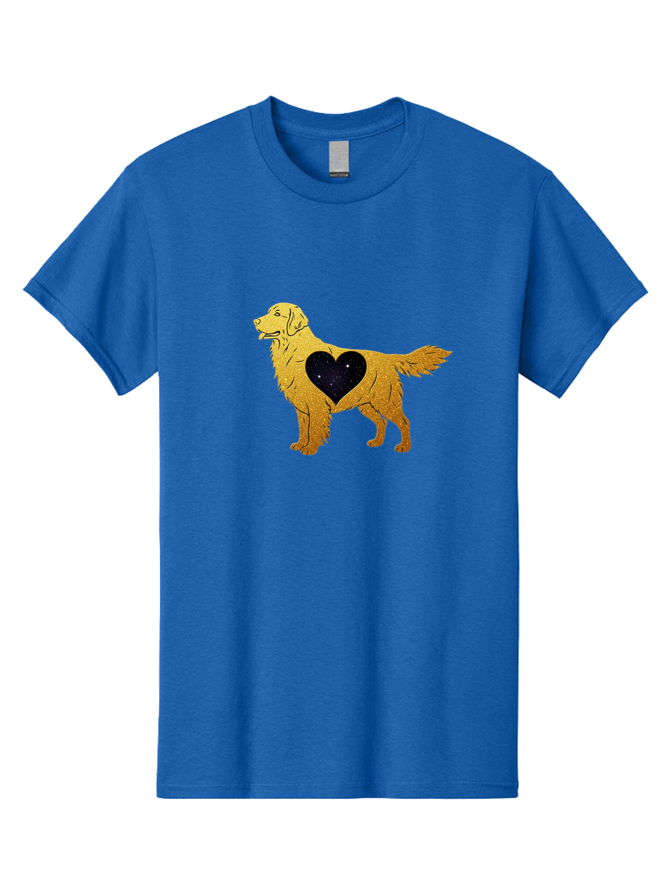 Dog-With-Galaxy-Heart Men'S Graphic Tee, 100% Cotton, Comfortable Casual Summer Wear, Machine Washable, Golden Retriever Illustration, Galaxy Heart, Starry Night, Dog Love, Furry Friend, Stylized Artwork, Canine Charm, Celestial Theme, Bab864 15