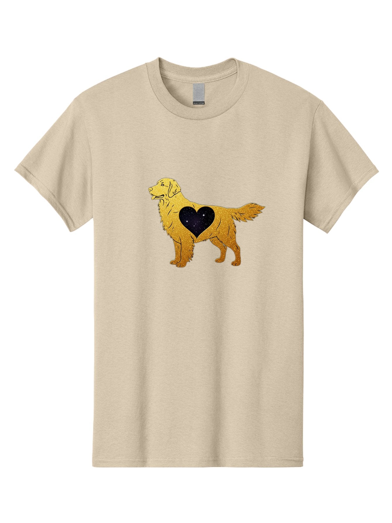 Dog-With-Galaxy-Heart Men'S Graphic Tee, 100% Cotton, Comfortable Casual Summer Wear, Machine Washable, Golden Retriever Illustration, Galaxy Heart, Starry Night, Dog Love, Furry Friend, Stylized Artwork, Canine Charm, Celestial Theme, Bab864 11