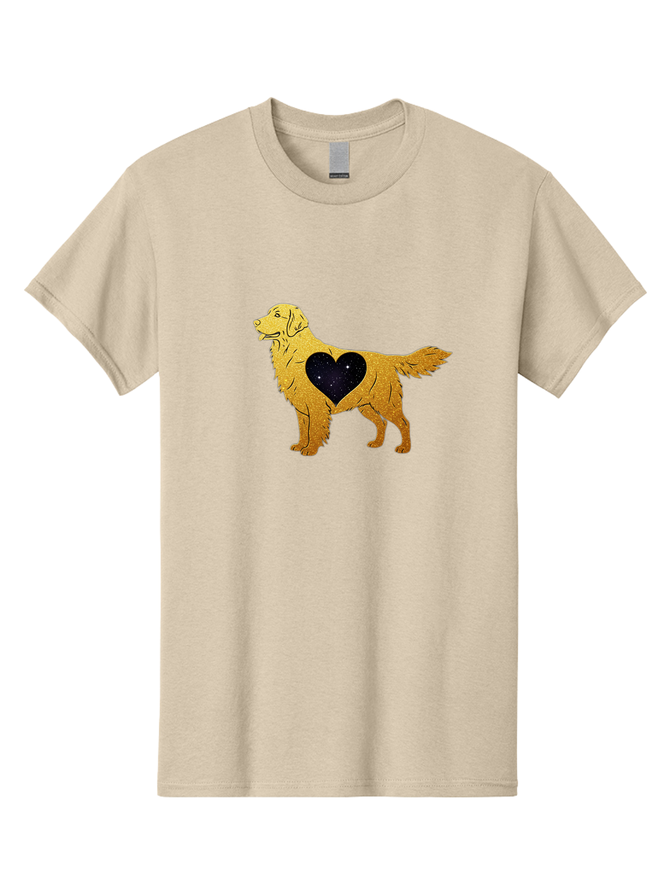 Dog-With-Galaxy-Heart Men'S Graphic Tee, 100% Cotton, Comfortable Casual Summer Wear, Machine Washable, Golden Retriever Illustration, Galaxy Heart, Starry Night, Dog Love, Furry Friend, Stylized Artwork, Canine Charm, Celestial Theme, Bab864 4