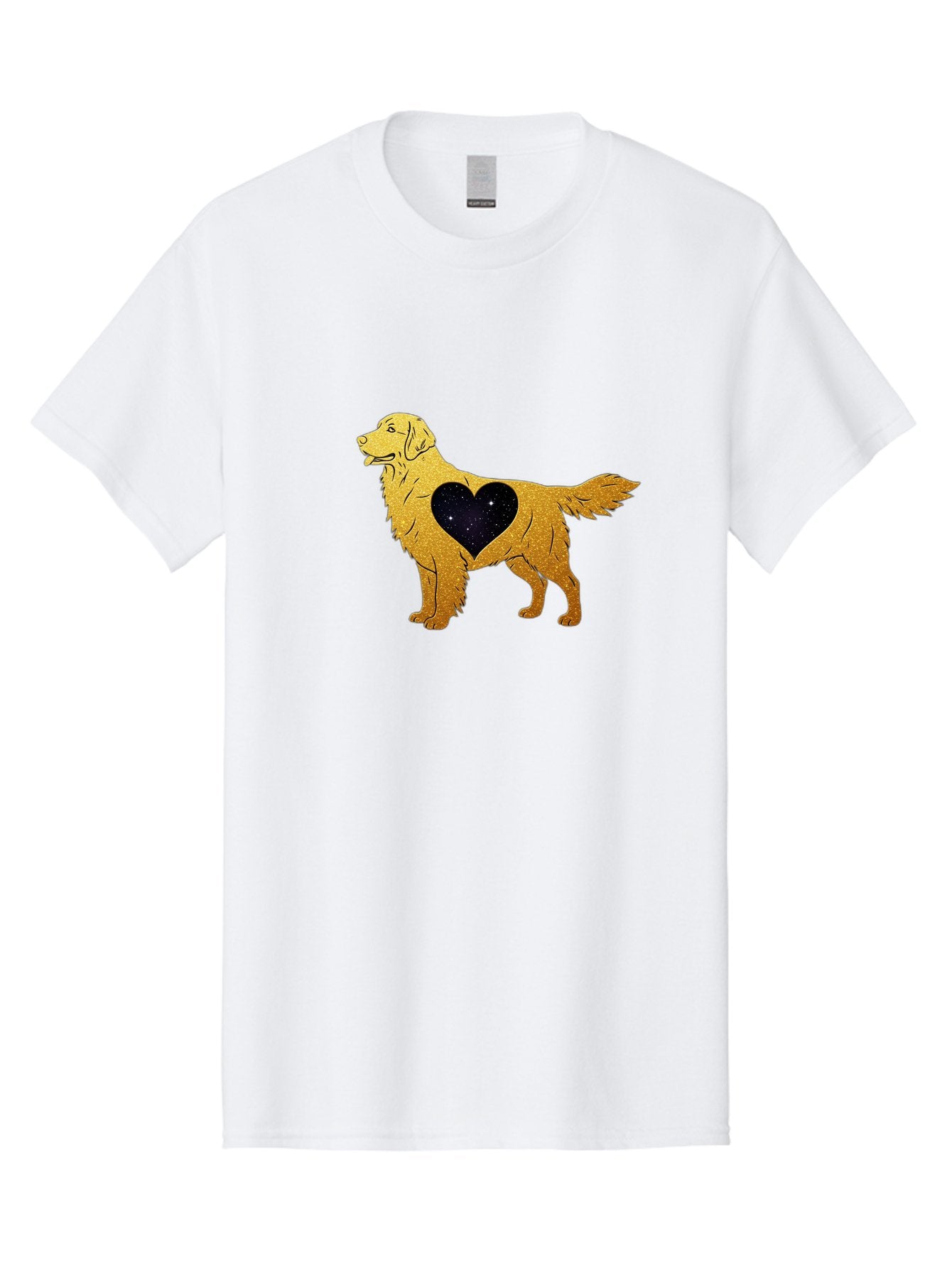 Dog-With-Galaxy-Heart Men'S Graphic Tee, 100% Cotton, Comfortable Casual Summer Wear, Machine Washable, Golden Retriever Illustration, Galaxy Heart, Starry Night, Dog Love, Furry Friend, Stylized Artwork, Canine Charm, Celestial Theme, Bab864