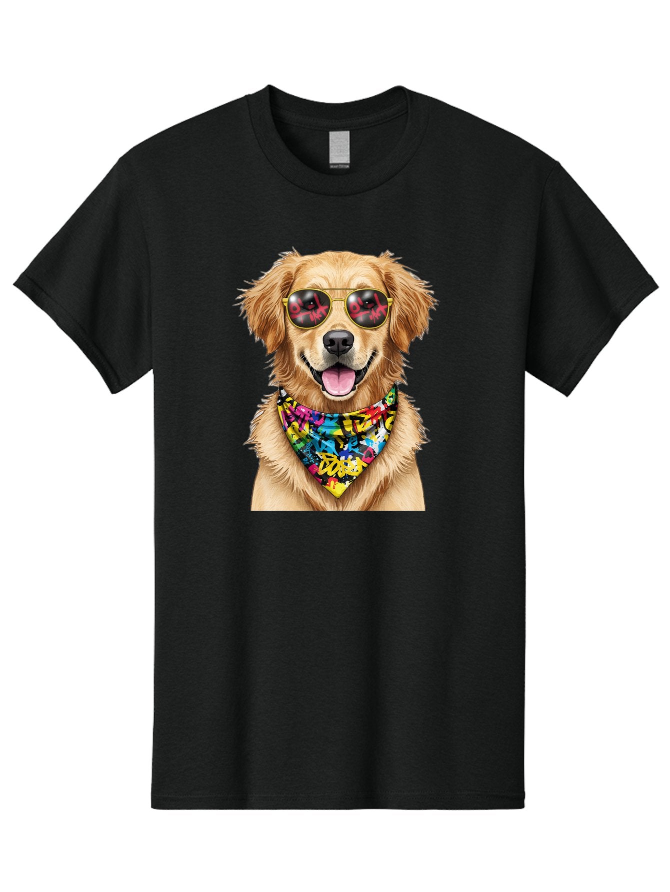 Dog Men'S Graphic Tee, 100% Cotton, Comfortable Casual Summer Wear, Machine Washable, Golden Retriever, Dog Wearing Sunglasses, Colorful Bandana, Dog Collar, Trendy Dog, Cool Canine, Fun Pet, Vibrant Accessories, Hipster Dog, Stylish Pup Bab865 7