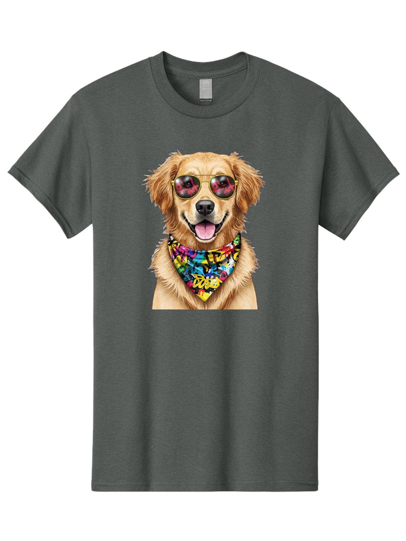 Dog Men'S Graphic Tee, 100% Cotton, Comfortable Casual Summer Wear, Machine Washable, Golden Retriever, Dog Wearing Sunglasses, Colorful Bandana, Dog Collar, Trendy Dog, Cool Canine, Fun Pet, Vibrant Accessories, Hipster Dog, Stylish Pup Bab865 3