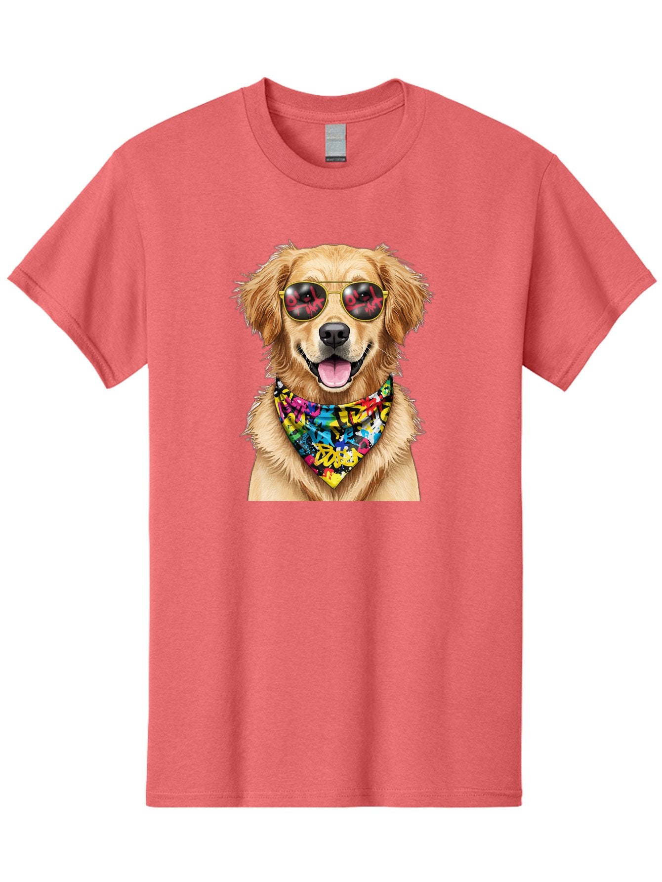 Dog Men'S Graphic Tee, 100% Cotton, Comfortable Casual Summer Wear, Machine Washable, Golden Retriever, Dog Wearing Sunglasses, Colorful Bandana, Dog Collar, Trendy Dog, Cool Canine, Fun Pet, Vibrant Accessories, Hipster Dog, Stylish Pup Bab865 15