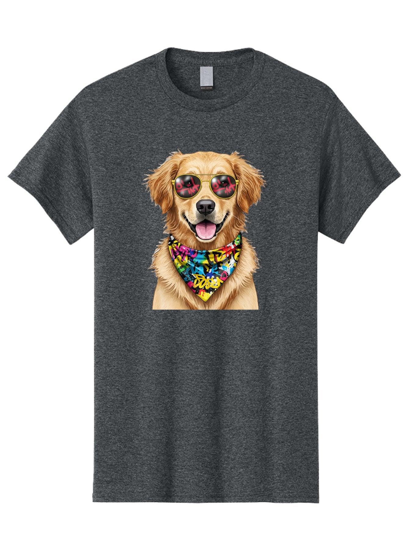 Dog Men'S Graphic Tee, 100% Cotton, Comfortable Casual Summer Wear, Machine Washable, Golden Retriever, Dog Wearing Sunglasses, Colorful Bandana, Dog Collar, Trendy Dog, Cool Canine, Fun Pet, Vibrant Accessories, Hipster Dog, Stylish Pup Bab865 5