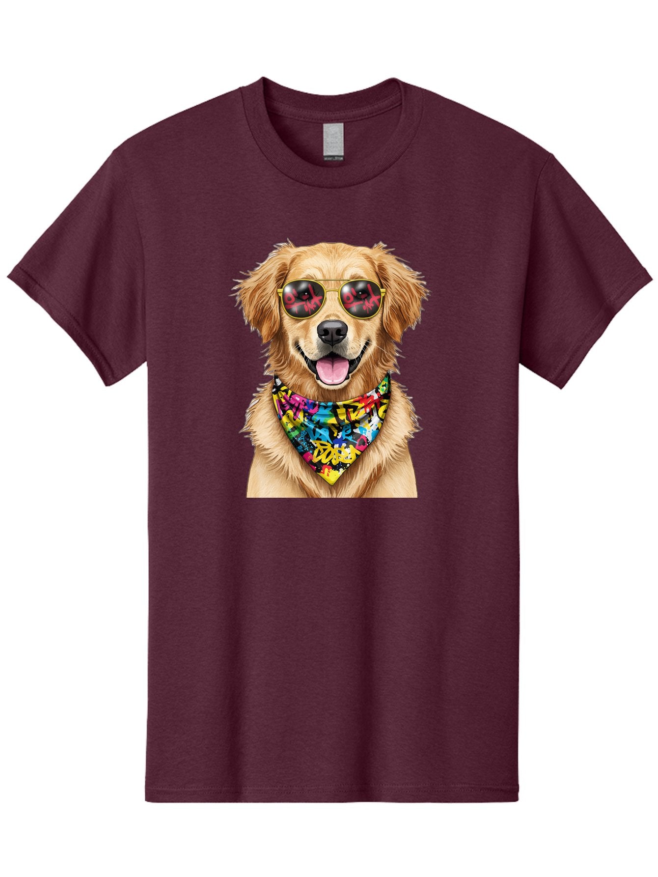 Dog Men'S Graphic Tee, 100% Cotton, Comfortable Casual Summer Wear, Machine Washable, Golden Retriever, Dog Wearing Sunglasses, Colorful Bandana, Dog Collar, Trendy Dog, Cool Canine, Fun Pet, Vibrant Accessories, Hipster Dog, Stylish Pup Bab865 10