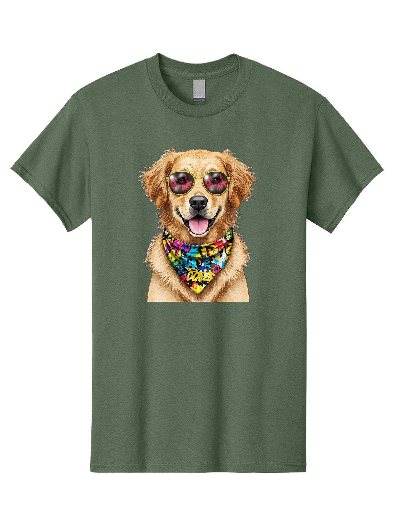 Dog Men'S Graphic Tee, 100% Cotton, Comfortable Casual Summer Wear, Machine Washable, Golden Retriever, Dog Wearing Sunglasses, Colorful Bandana, Dog Collar, Trendy Dog, Cool Canine, Fun Pet, Vibrant Accessories, Hipster Dog, Stylish Pup Bab865 8