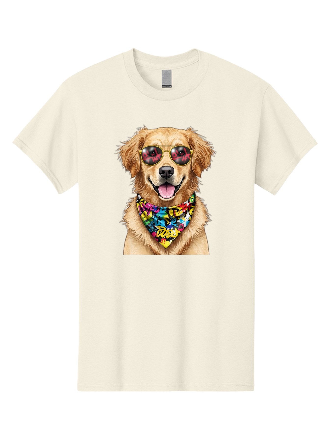 Dog Men'S Graphic Tee, 100% Cotton, Comfortable Casual Summer Wear, Machine Washable, Golden Retriever, Dog Wearing Sunglasses, Colorful Bandana, Dog Collar, Trendy Dog, Cool Canine, Fun Pet, Vibrant Accessories, Hipster Dog, Stylish Pup Bab865 6