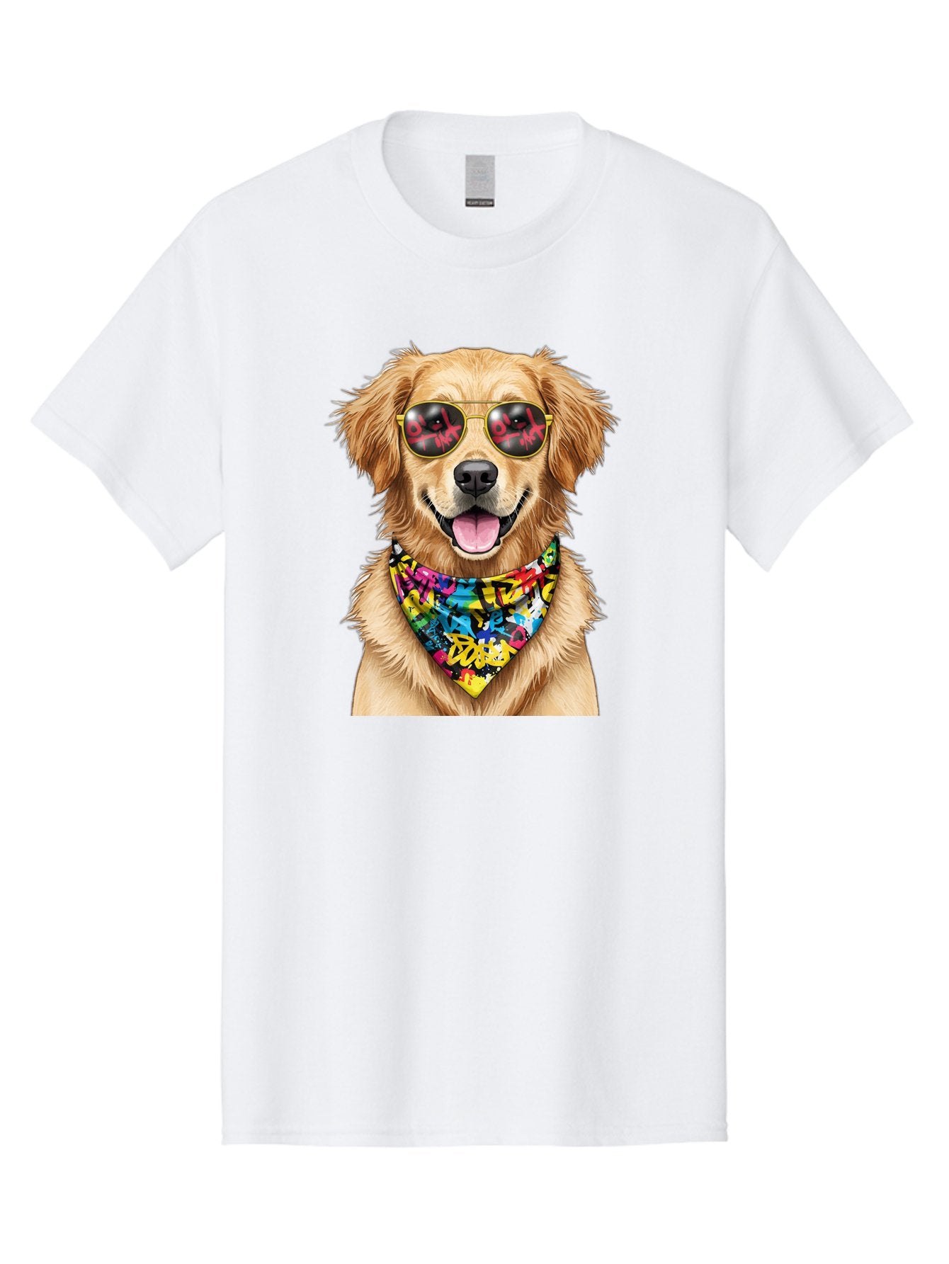 Dog Men'S Graphic Tee, 100% Cotton, Comfortable Casual Summer Wear, Machine Washable, Golden Retriever, Dog Wearing Sunglasses, Colorful Bandana, Dog Collar, Trendy Dog, Cool Canine, Fun Pet, Vibrant Accessories, Hipster Dog, Stylish Pup Bab865 9