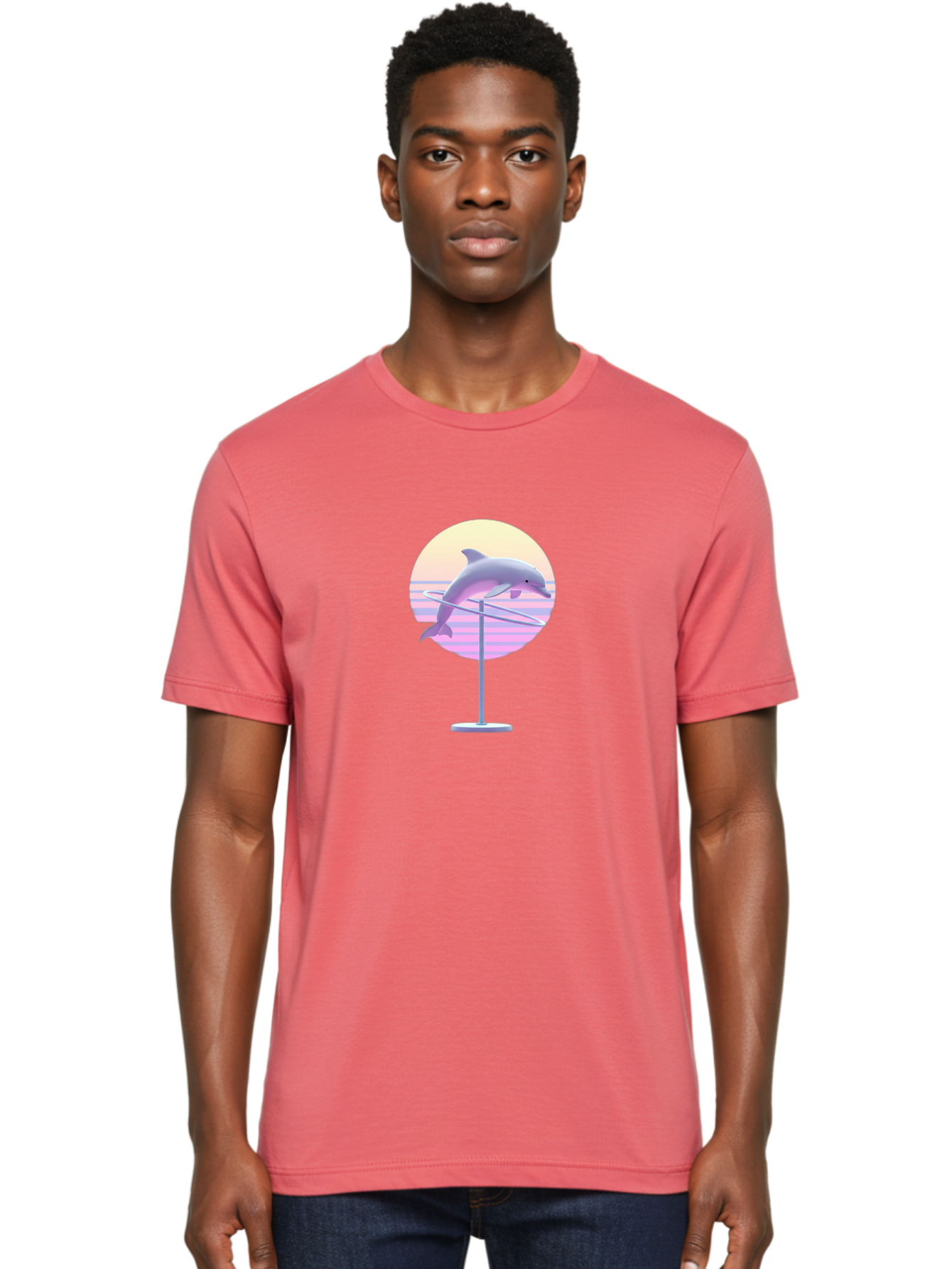 Dolphin-Spin-Art Men'S Graphic Tee, 100% Cotton, Comfortable Casual Summer Wear, Machine Washable, Dolphin Leaping, Ocean Scenery, Pastel Colors, Abstract Art, Surrealism, 3D Illustration, Creative Design, Modern Artwork, Minimalist Style, Bab866 20