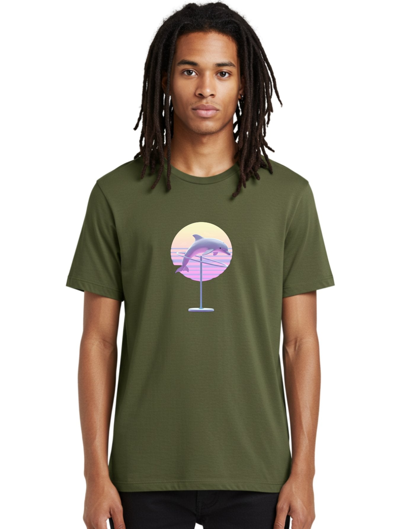 Dolphin-Spin-Art Men'S Graphic Tee, 100% Cotton, Comfortable Casual Summer Wear, Machine Washable, Dolphin Leaping, Ocean Scenery, Pastel Colors, Abstract Art, Surrealism, 3D Illustration, Creative Design, Modern Artwork, Minimalist Style, Bab866 21