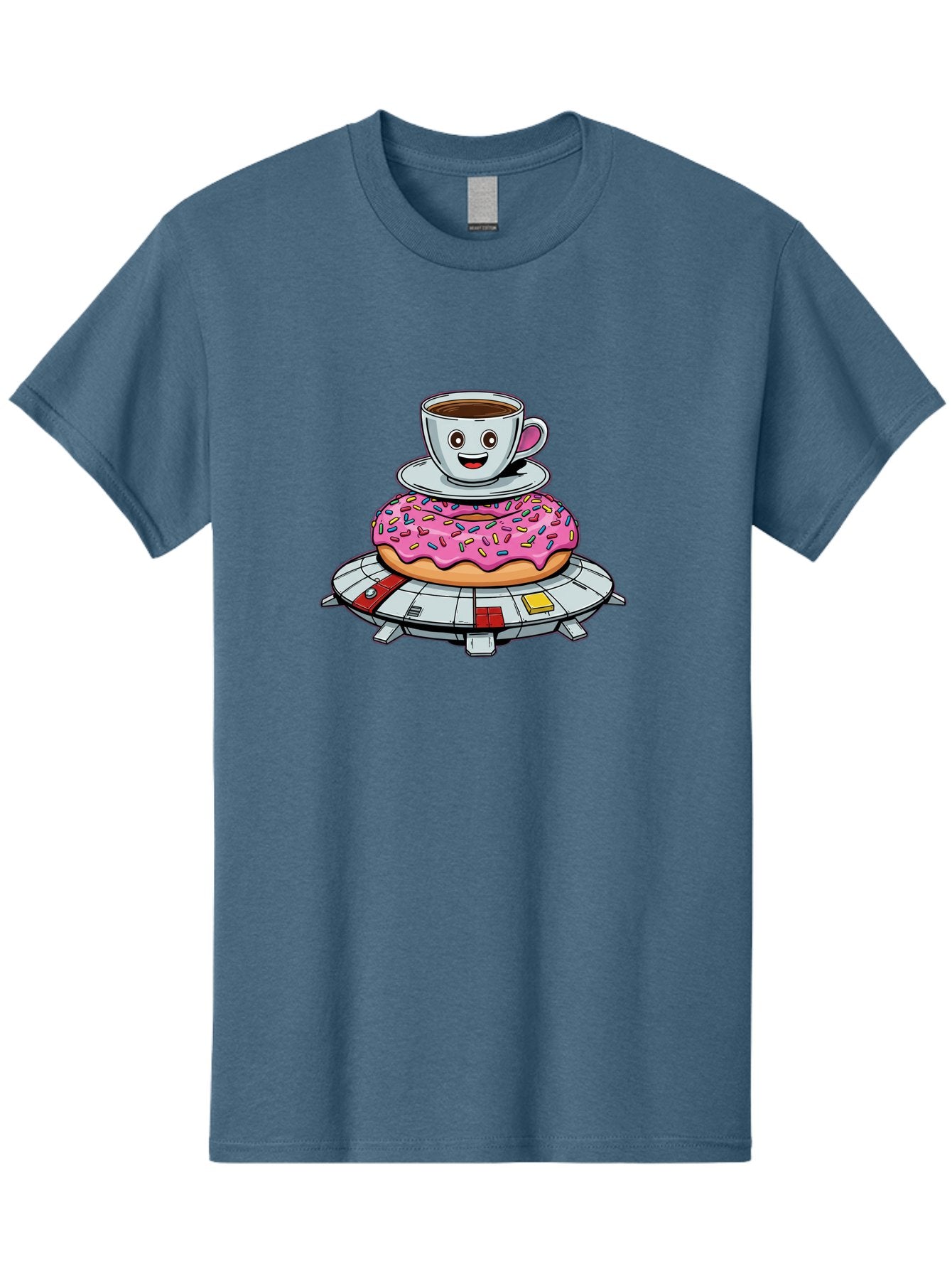 Donut-Coffee-Ufo Men'S Graphic Tee, 100% Cotton, Comfortable Casual Summer Wear, Machine Washable, Smiling Coffee Cup, Donut With Sprinkles, Flying Saucer, Cartoon Style, Whimsical Design, Fantasy Food, Humorous Illustration, Bab868 14