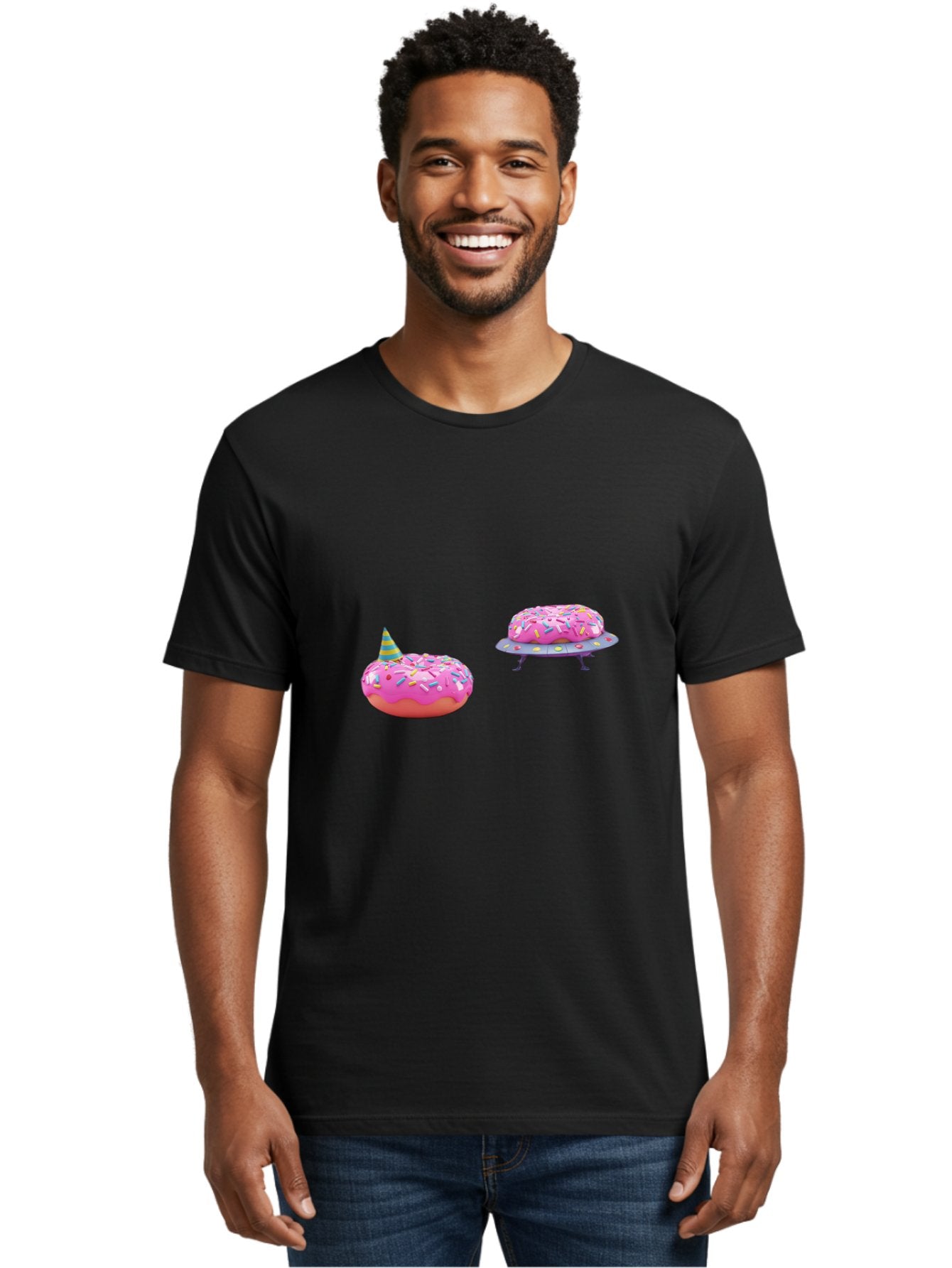 Donut-Party Men'S Graphic Tee, 100% Cotton, Comfortable Casual Summer Wear, Machine Washable, Pink Donut Inflatables, Donut Shaped Pool Floats, Colorful Sprinkles, Party Hat, Whimsical Decor, Fun Accessories, Retro Style, Summer Vibes Bab869 21