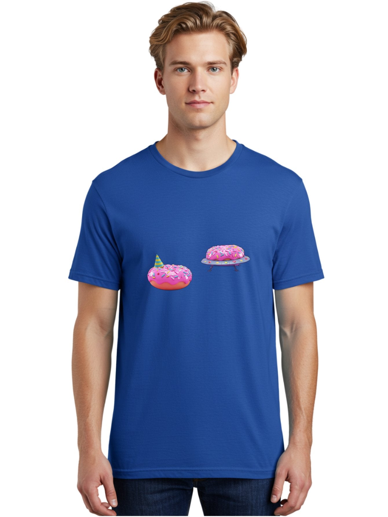 Donut-Party Men'S Graphic Tee, 100% Cotton, Comfortable Casual Summer Wear, Machine Washable, Pink Donut Inflatables, Donut Shaped Pool Floats, Colorful Sprinkles, Party Hat, Whimsical Decor, Fun Accessories, Retro Style, Summer Vibes Bab869 17