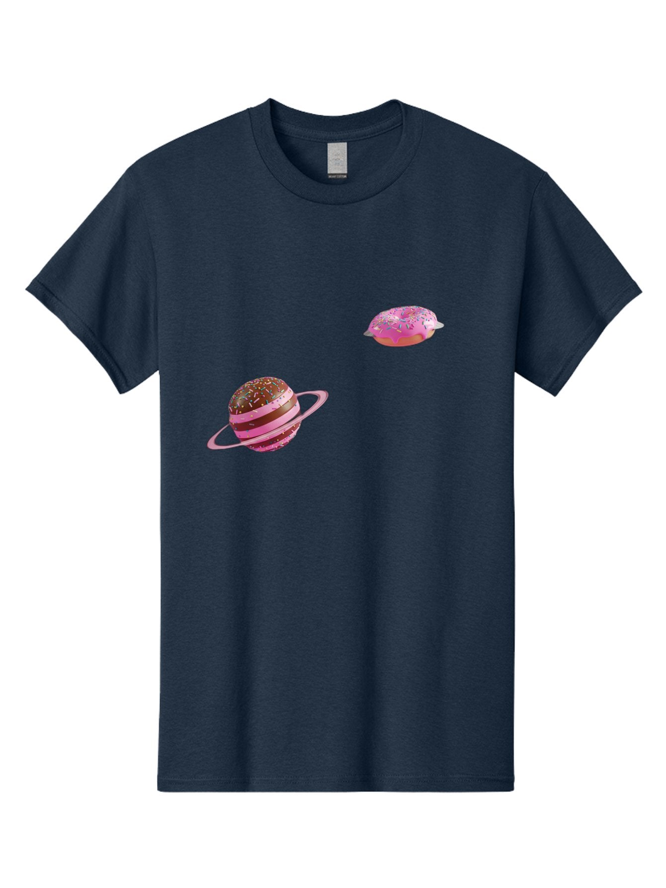 Donut-Planets Men'S Graphic Tee, 100% Cotton, Comfortable Casual Summer Wear, Machine Washable, Donut With Sprinkles, Planet With Ring, Pink Frosting, Chocolate Donut, Sprinkle Donut, Donut Planet, Fantasy Dessert, Sweet Treat, Bab870