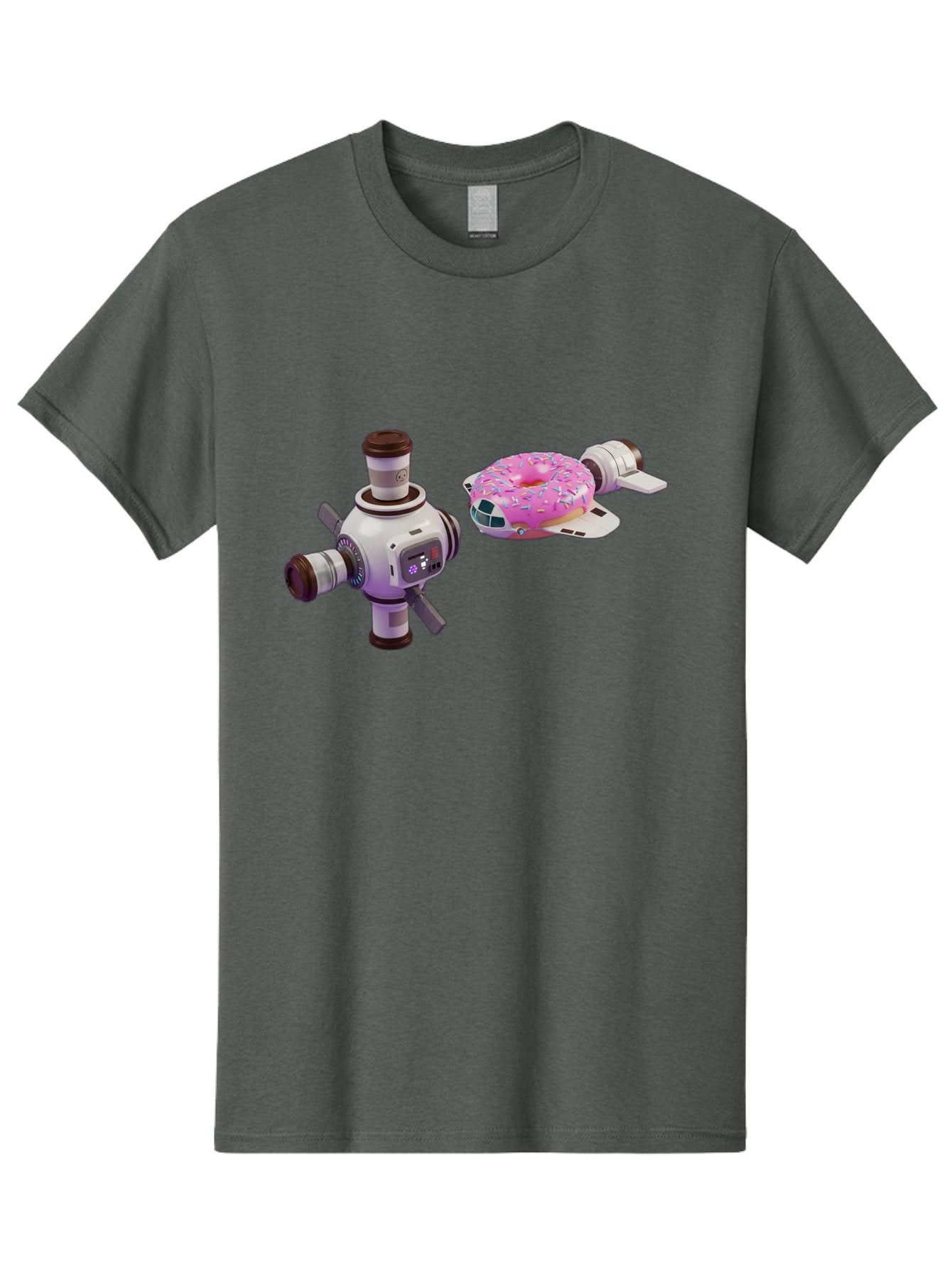 Donut-Spacecraft Men'S Graphic Tee, 100% Cotton, Comfortable Casual Summer Wear, Machine Washable, Donut Spaceship, Flying Saucer, Pink Frosted Donut, Sprinkles, Cartoon Style, Alien Spacecraft, Sci-Fi, Whimsical, Playful, Futuristic, Bab872