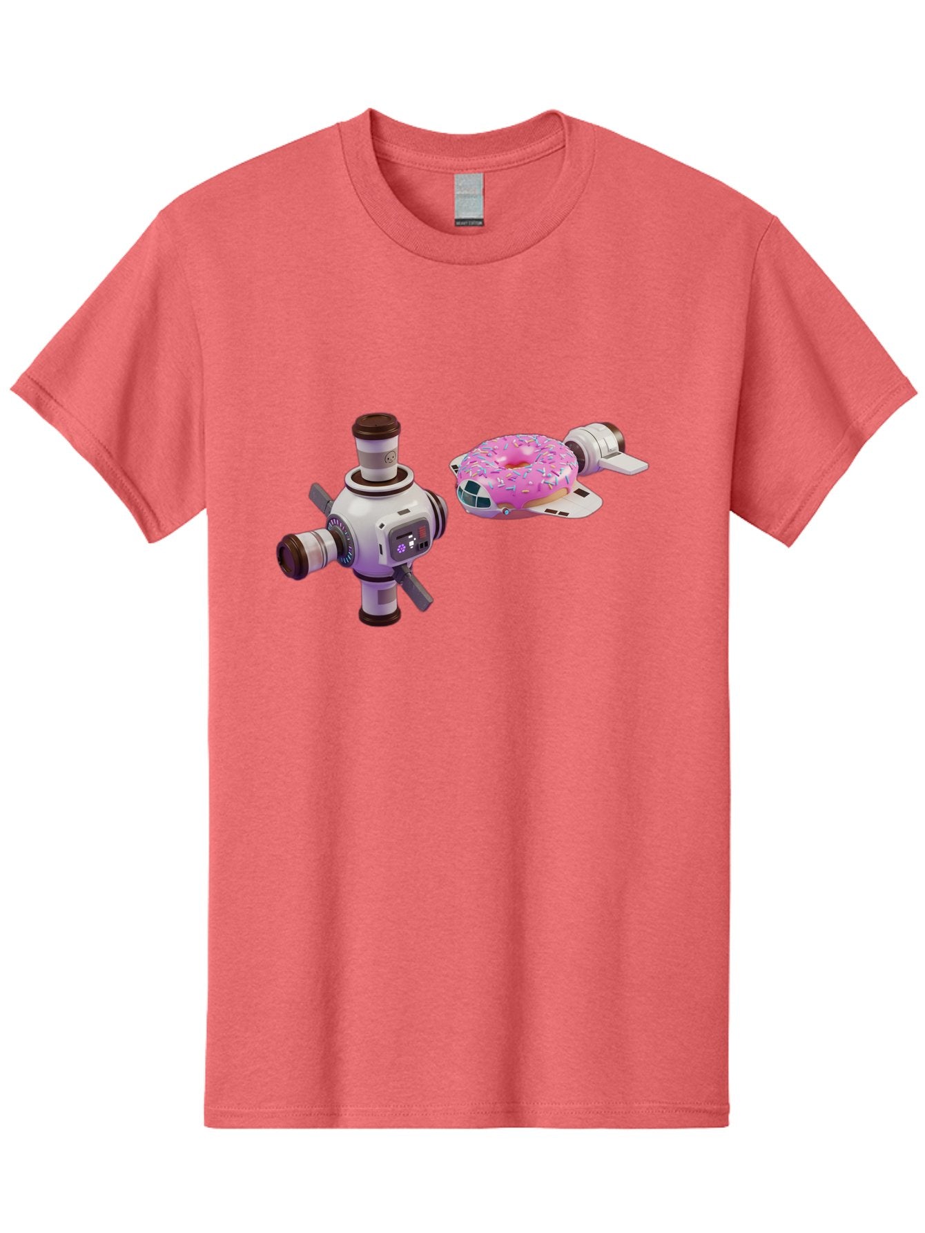 Donut-Spacecraft Men'S Graphic Tee, 100% Cotton, Comfortable Casual Summer Wear, Machine Washable, Donut Spaceship, Flying Saucer, Pink Frosted Donut, Sprinkles, Cartoon Style, Alien Spacecraft, Sci-Fi, Whimsical, Playful, Futuristic, Bab872 4