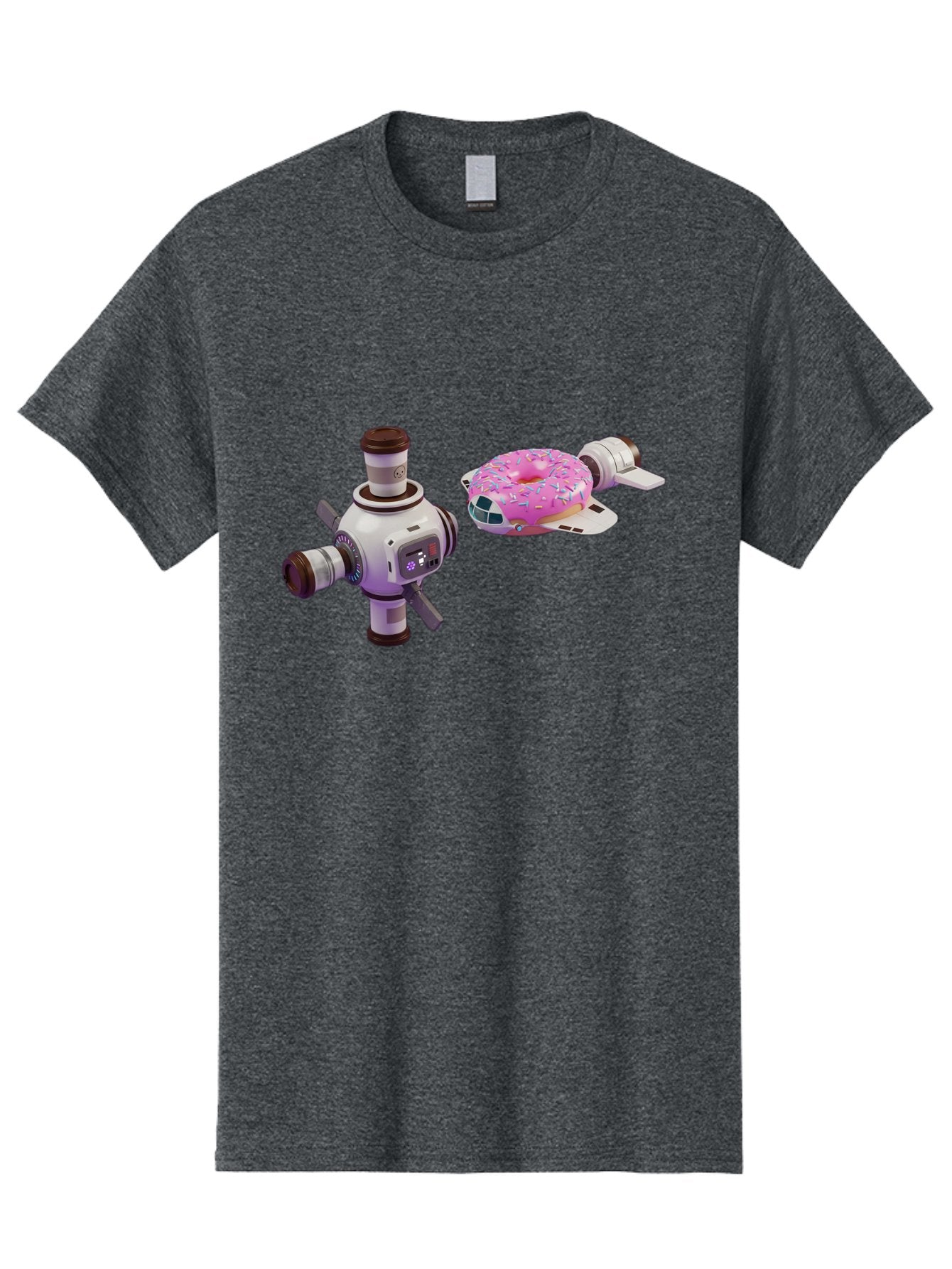 Donut-Spacecraft Men'S Graphic Tee, 100% Cotton, Comfortable Casual Summer Wear, Machine Washable, Donut Spaceship, Flying Saucer, Pink Frosted Donut, Sprinkles, Cartoon Style, Alien Spacecraft, Sci-Fi, Whimsical, Playful, Futuristic, Bab872 13