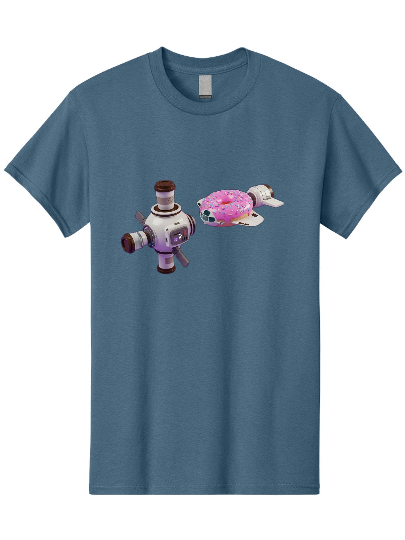 Donut-Spacecraft Men'S Graphic Tee, 100% Cotton, Comfortable Casual Summer Wear, Machine Washable, Donut Spaceship, Flying Saucer, Pink Frosted Donut, Sprinkles, Cartoon Style, Alien Spacecraft, Sci-Fi, Whimsical, Playful, Futuristic, Bab872 12