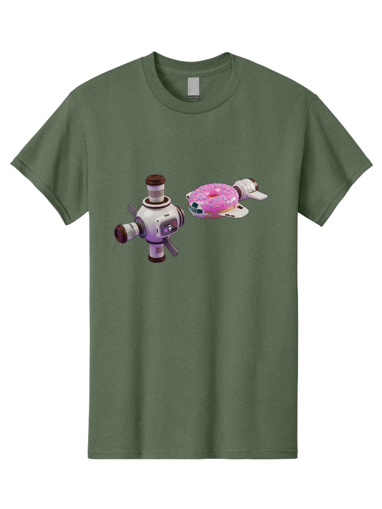 Donut-Spacecraft Men'S Graphic Tee, 100% Cotton, Comfortable Casual Summer Wear, Machine Washable, Donut Spaceship, Flying Saucer, Pink Frosted Donut, Sprinkles, Cartoon Style, Alien Spacecraft, Sci-Fi, Whimsical, Playful, Futuristic, Bab872 10