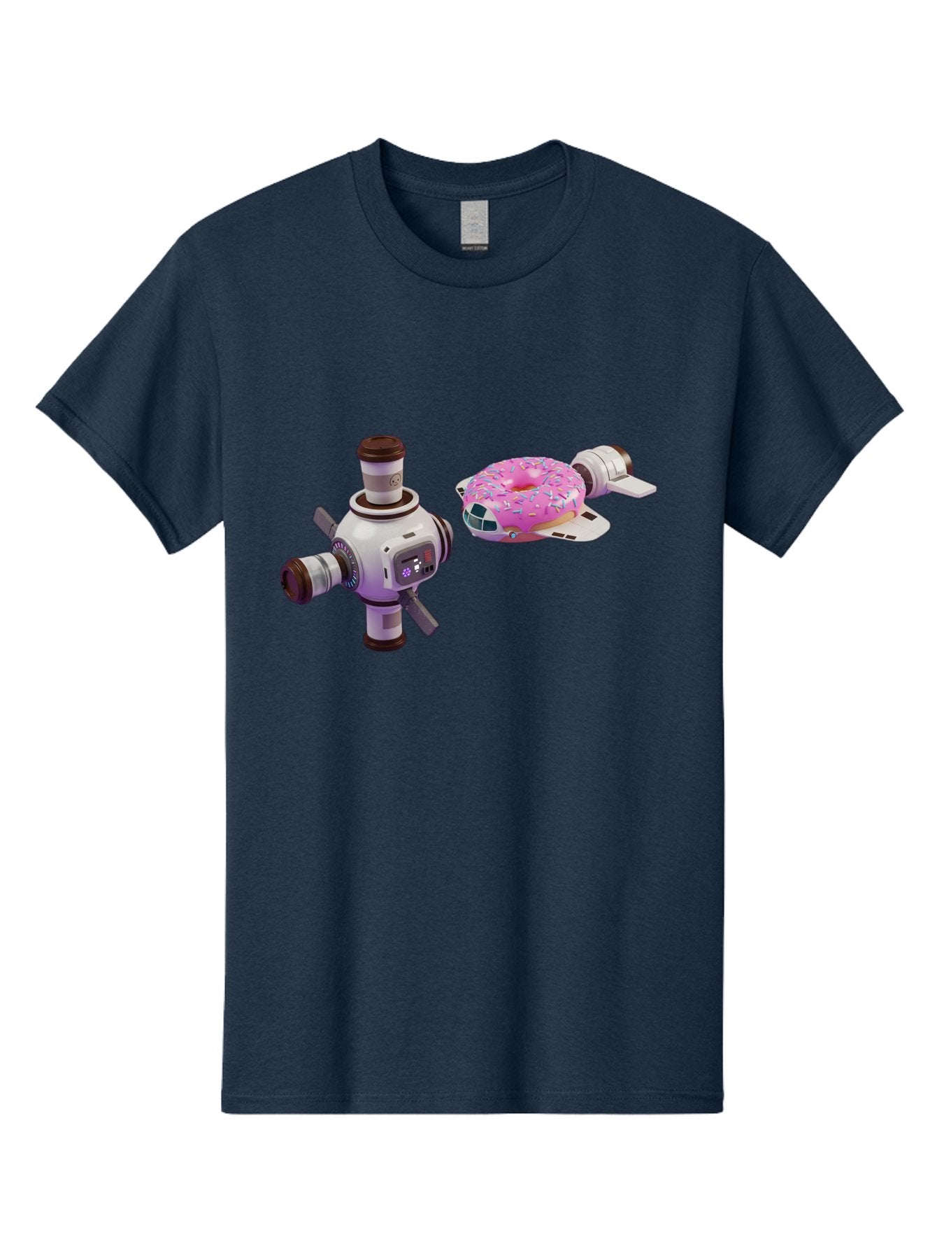 Donut-Spacecraft Men'S Graphic Tee, 100% Cotton, Comfortable Casual Summer Wear, Machine Washable, Donut Spaceship, Flying Saucer, Pink Frosted Donut, Sprinkles, Cartoon Style, Alien Spacecraft, Sci-Fi, Whimsical, Playful, Futuristic, Bab872 9