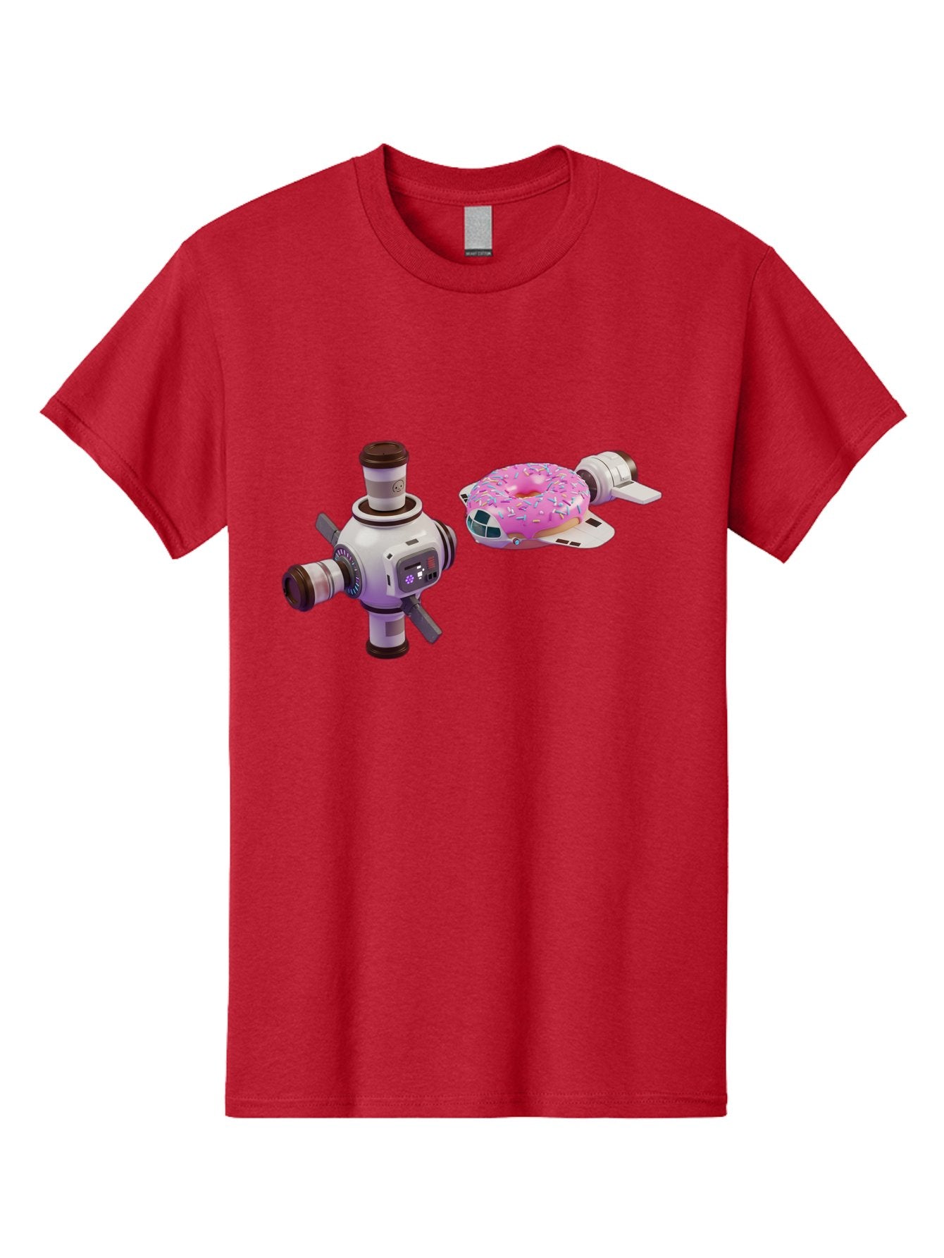 Donut-Spacecraft Men'S Graphic Tee, 100% Cotton, Comfortable Casual Summer Wear, Machine Washable, Donut Spaceship, Flying Saucer, Pink Frosted Donut, Sprinkles, Cartoon Style, Alien Spacecraft, Sci-Fi, Whimsical, Playful, Futuristic, Bab872 15