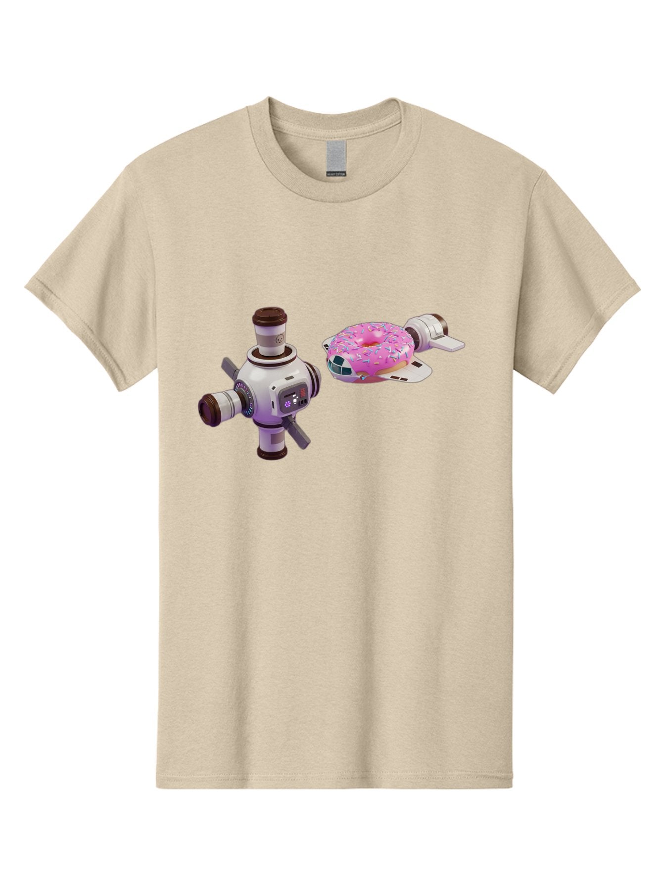 Donut-Spacecraft Men'S Graphic Tee, 100% Cotton, Comfortable Casual Summer Wear, Machine Washable, Donut Spaceship, Flying Saucer, Pink Frosted Donut, Sprinkles, Cartoon Style, Alien Spacecraft, Sci-Fi, Whimsical, Playful, Futuristic, Bab872 8