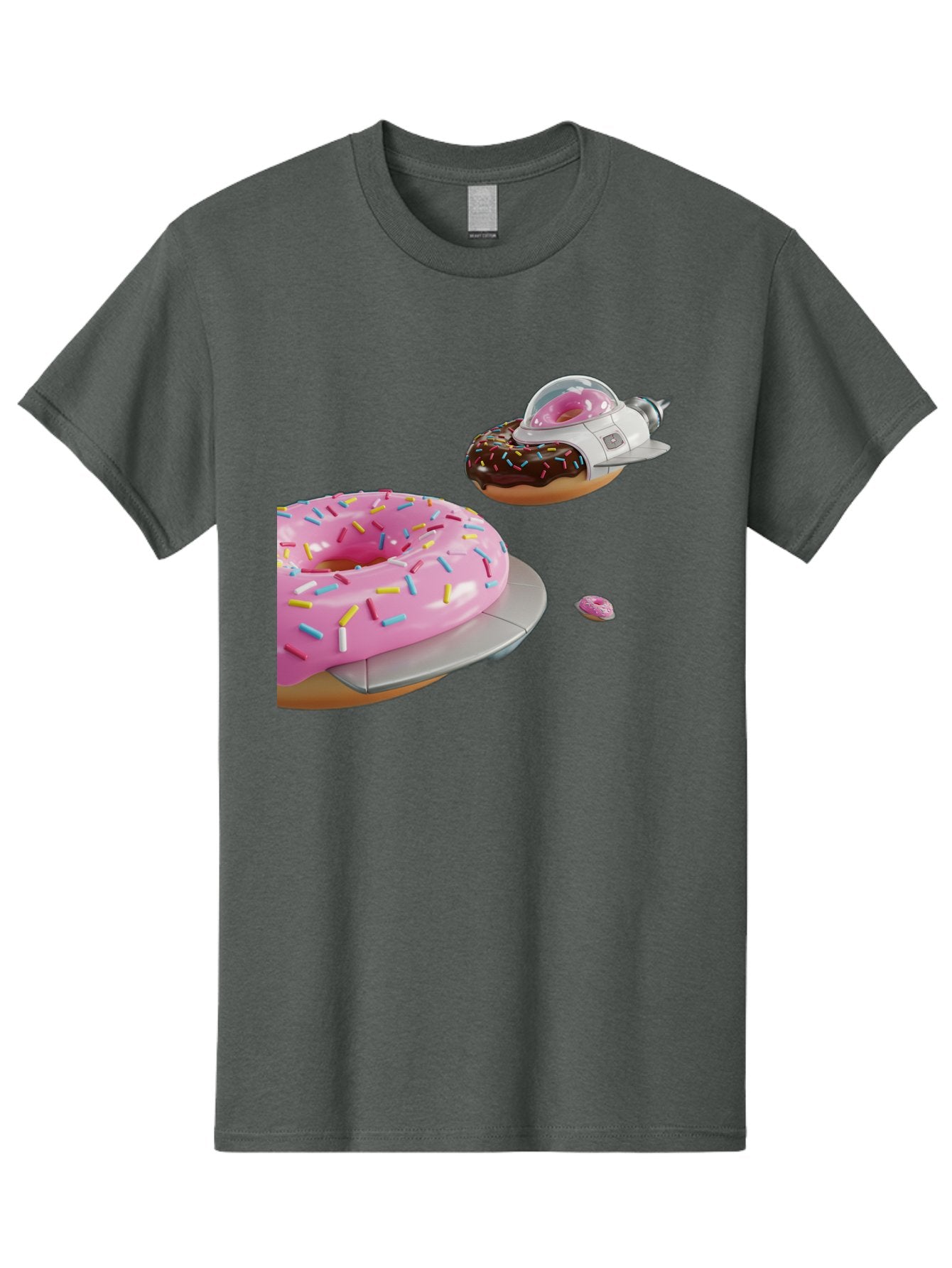 Donut-Ufo-1 Men'S Graphic Tee, 100% Cotton, Comfortable Casual Summer Wear, Machine Washable, Donut Spaceship, Pink Glazed Donut, Chocolate Frosted Donut, Sprinkles, Ufo, Space Ship, Donut On A Spaceship, Quirky, Funny, Sweet Treats, Creative, Bab873 10