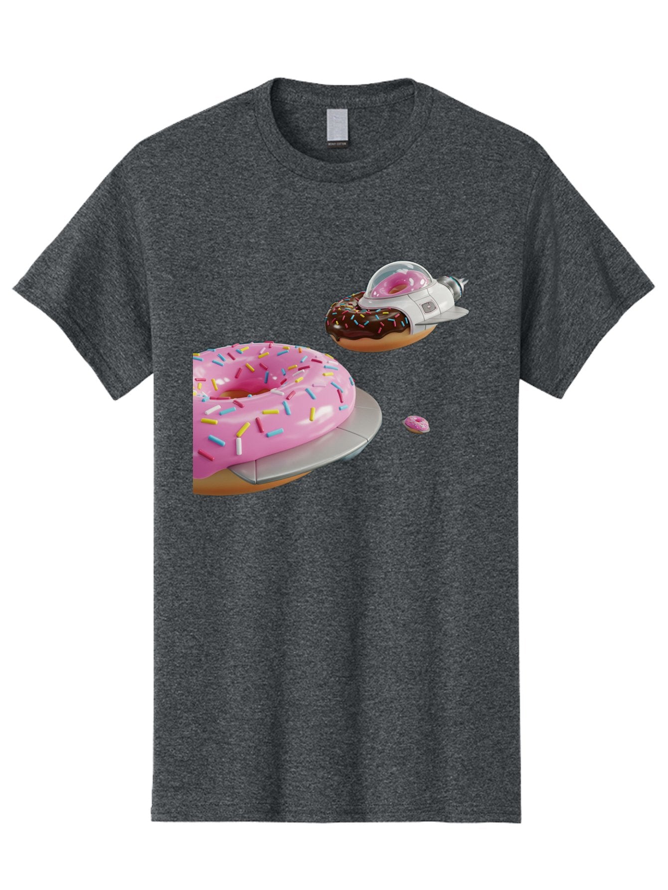 Donut-Ufo-1 Men'S Graphic Tee, 100% Cotton, Comfortable Casual Summer Wear, Machine Washable, Donut Spaceship, Pink Glazed Donut, Chocolate Frosted Donut, Sprinkles, Ufo, Space Ship, Donut On A Spaceship, Quirky, Funny, Sweet Treats, Creative, Bab873 7