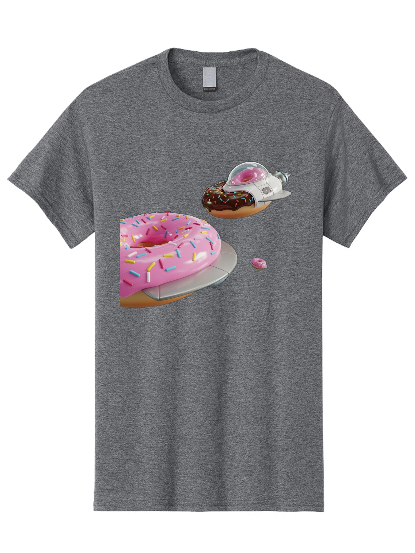 Donut-Ufo-1 Men'S Graphic Tee, 100% Cotton, Comfortable Casual Summer Wear, Machine Washable, Donut Spaceship, Pink Glazed Donut, Chocolate Frosted Donut, Sprinkles, Ufo, Space Ship, Donut On A Spaceship, Quirky, Funny, Sweet Treats, Creative, Bab873 5