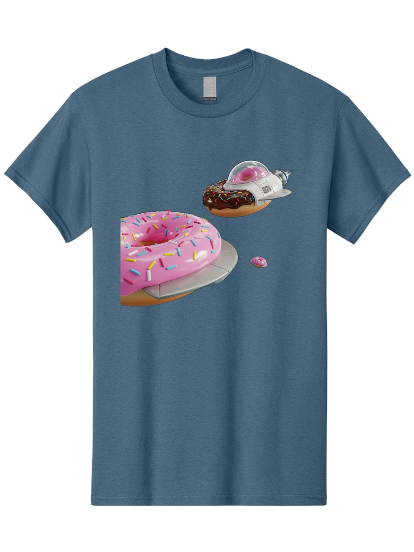 Donut-Ufo-1 Men'S Graphic Tee, 100% Cotton, Comfortable Casual Summer Wear, Machine Washable, Donut Spaceship, Pink Glazed Donut, Chocolate Frosted Donut, Sprinkles, Ufo, Space Ship, Donut On A Spaceship, Quirky, Funny, Sweet Treats, Creative, Bab873 12