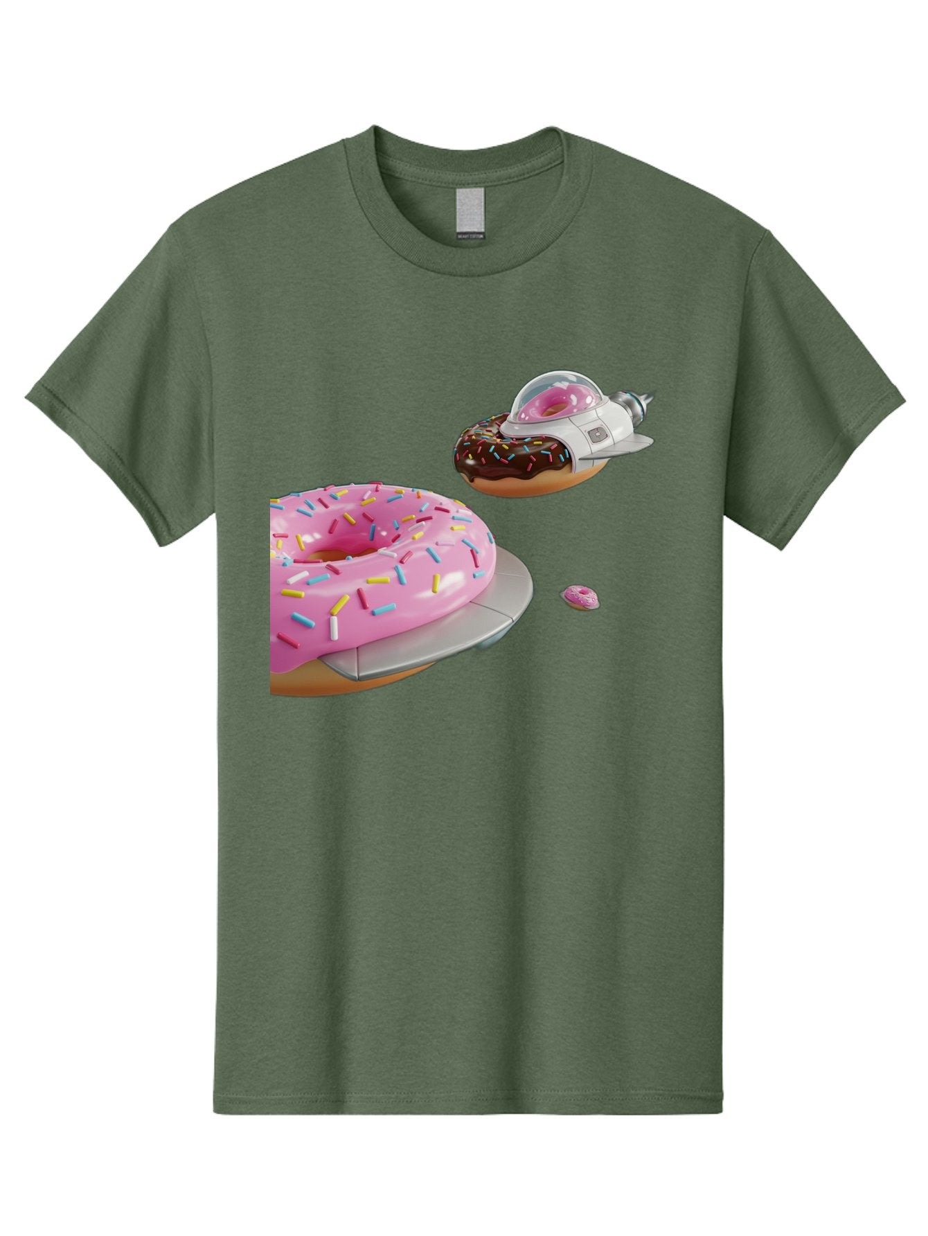 Donut-Ufo-1 Men'S Graphic Tee, 100% Cotton, Comfortable Casual Summer Wear, Machine Washable, Donut Spaceship, Pink Glazed Donut, Chocolate Frosted Donut, Sprinkles, Ufo, Space Ship, Donut On A Spaceship, Quirky, Funny, Sweet Treats, Creative, Bab873 9