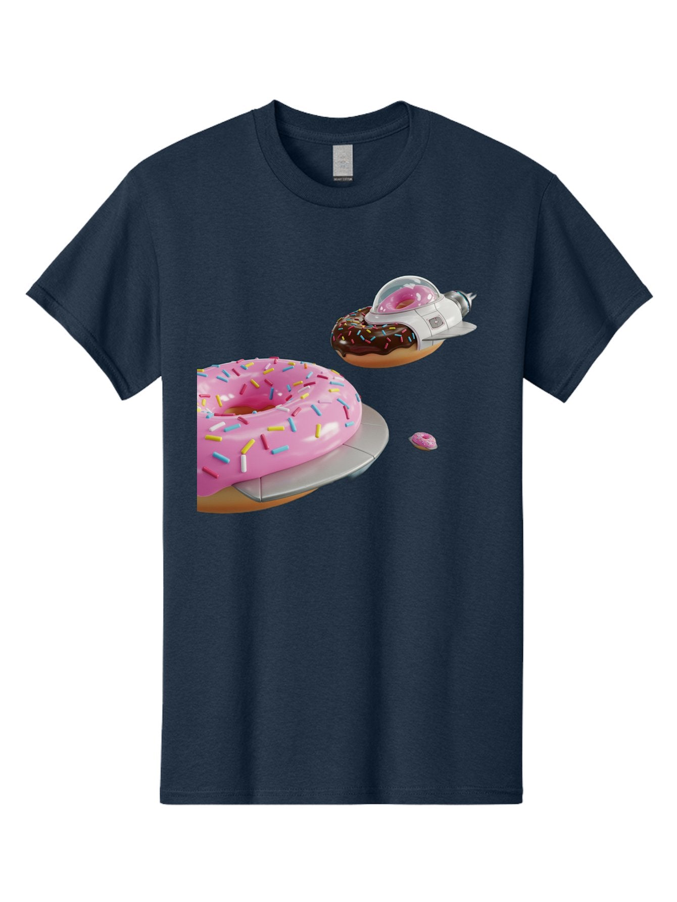 Donut-Ufo-1 Men'S Graphic Tee, 100% Cotton, Comfortable Casual Summer Wear, Machine Washable, Donut Spaceship, Pink Glazed Donut, Chocolate Frosted Donut, Sprinkles, Ufo, Space Ship, Donut On A Spaceship, Quirky, Funny, Sweet Treats, Creative, Bab873 13