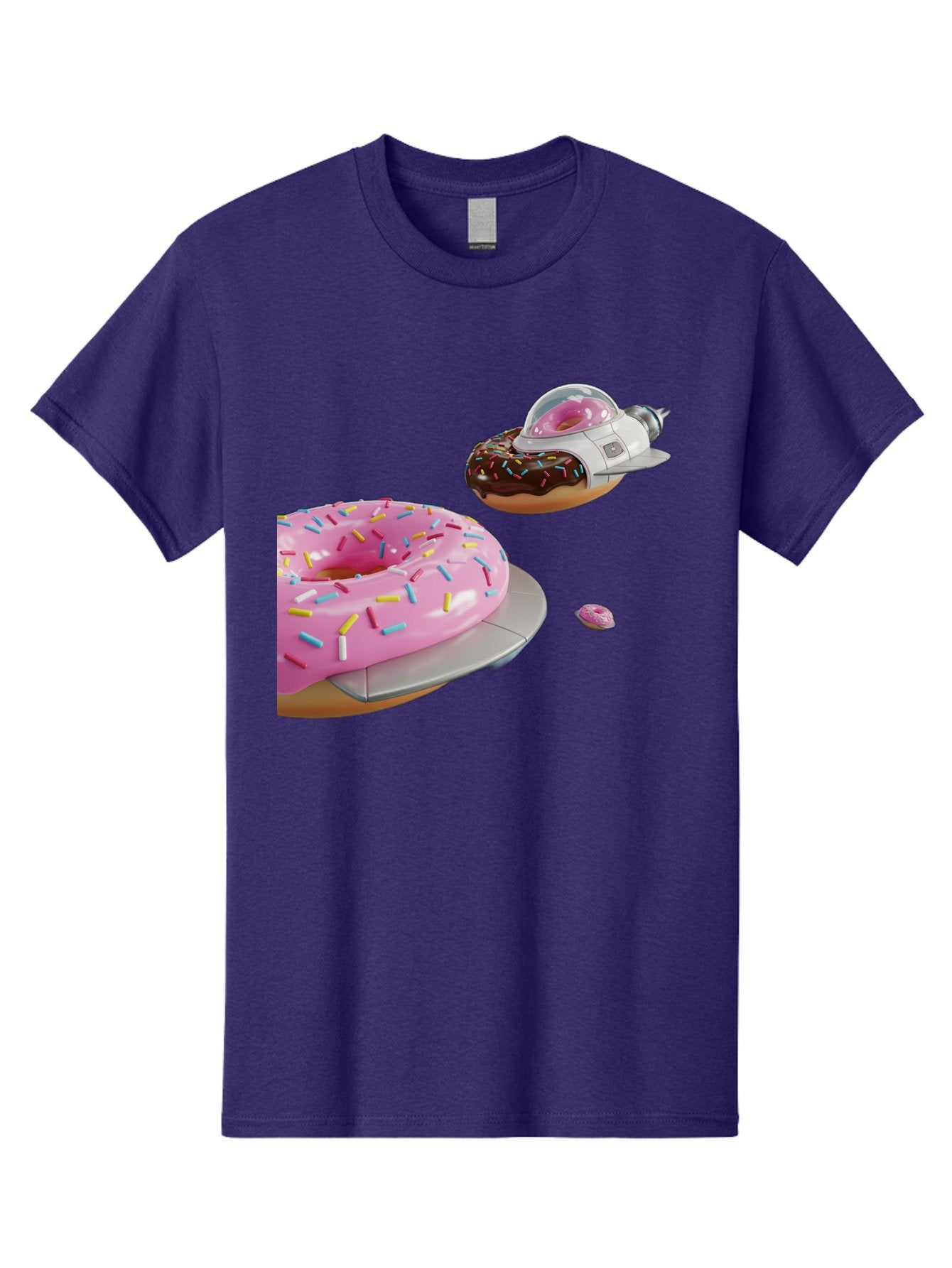 Donut-Ufo-1 Men'S Graphic Tee, 100% Cotton, Comfortable Casual Summer Wear, Machine Washable, Donut Spaceship, Pink Glazed Donut, Chocolate Frosted Donut, Sprinkles, Ufo, Space Ship, Donut On A Spaceship, Quirky, Funny, Sweet Treats, Creative, Bab873 11