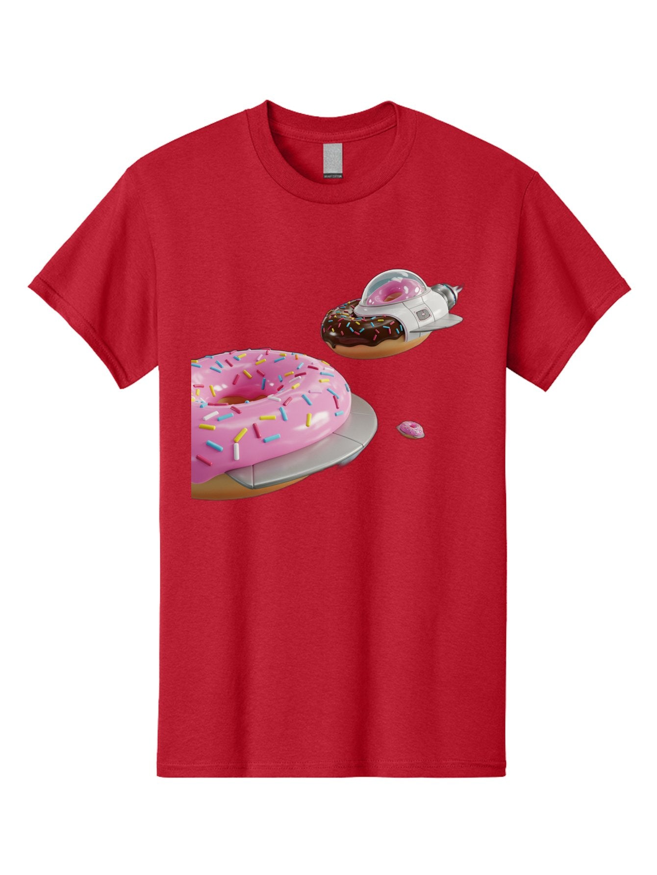 Donut-Ufo-1 Men'S Graphic Tee, 100% Cotton, Comfortable Casual Summer Wear, Machine Washable, Donut Spaceship, Pink Glazed Donut, Chocolate Frosted Donut, Sprinkles, Ufo, Space Ship, Donut On A Spaceship, Quirky, Funny, Sweet Treats, Creative, Bab873 14
