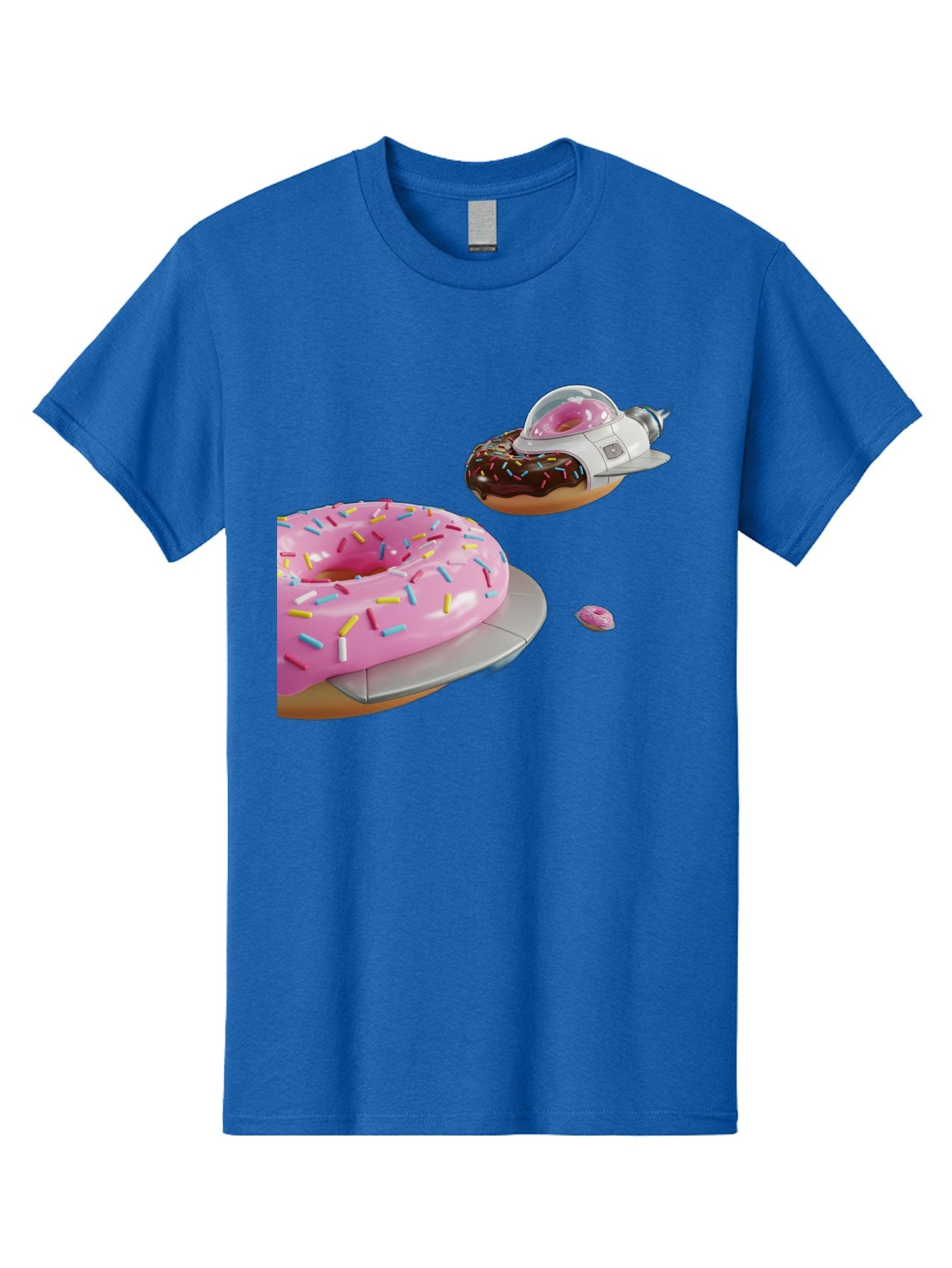 Donut-Ufo-1 Men'S Graphic Tee, 100% Cotton, Comfortable Casual Summer Wear, Machine Washable, Donut Spaceship, Pink Glazed Donut, Chocolate Frosted Donut, Sprinkles, Ufo, Space Ship, Donut On A Spaceship, Quirky, Funny, Sweet Treats, Creative, Bab873 8