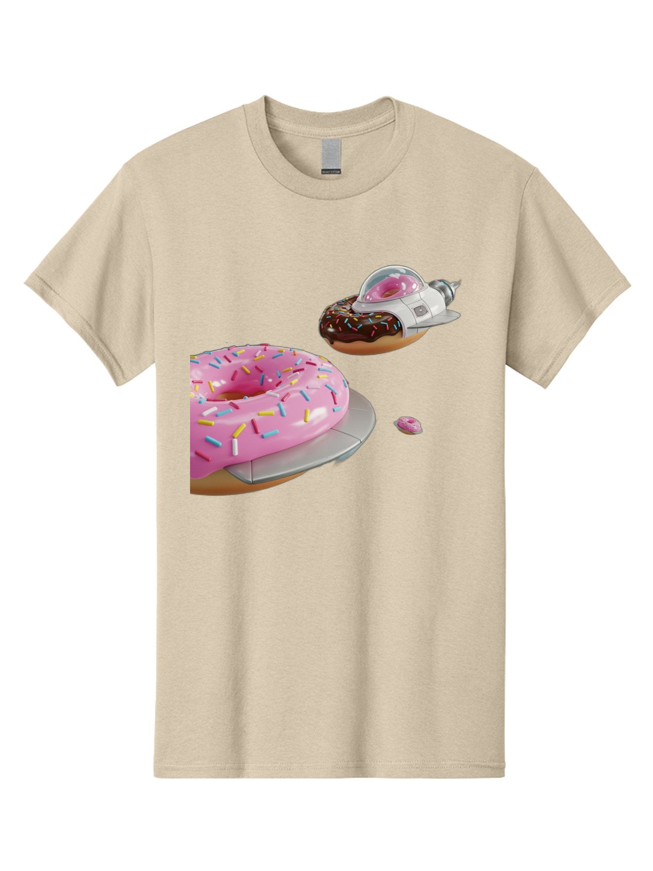 Donut-Ufo-1 Men'S Graphic Tee, 100% Cotton, Comfortable Casual Summer Wear, Machine Washable, Donut Spaceship, Pink Glazed Donut, Chocolate Frosted Donut, Sprinkles, Ufo, Space Ship, Donut On A Spaceship, Quirky, Funny, Sweet Treats, Creative, Bab873 6