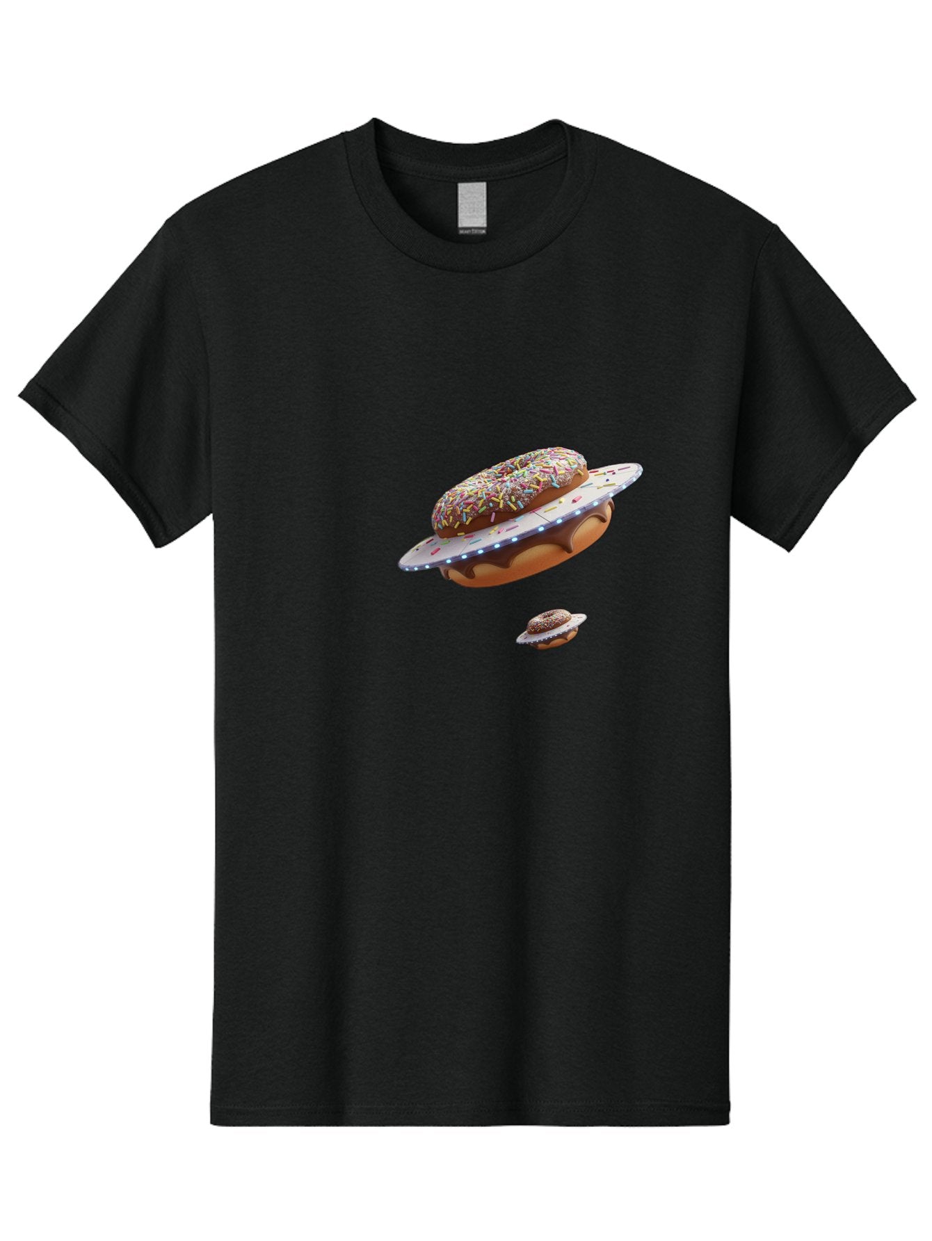 Donut-Ufo-2 Men'S Graphic Tee, 100% Cotton, Comfortable Casual Summer Wear, Machine Washable, Donut Ufo, Sprinkles, Colorful Treats, Flying Donuts, Sweet Galaxy, Whimsical Dessert, Digital Art, Creative Design, Fun Food Bab874