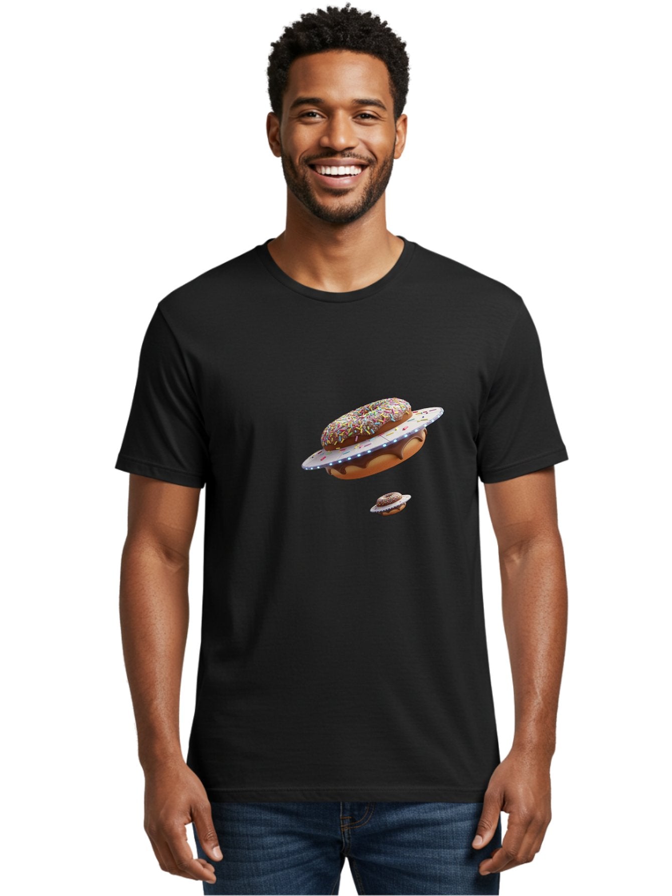 Donut-Ufo-2 Men'S Graphic Tee, 100% Cotton, Comfortable Casual Summer Wear, Machine Washable, Donut Ufo, Sprinkles, Colorful Treats, Flying Donuts, Sweet Galaxy, Whimsical Dessert, Digital Art, Creative Design, Fun Food Bab874 19