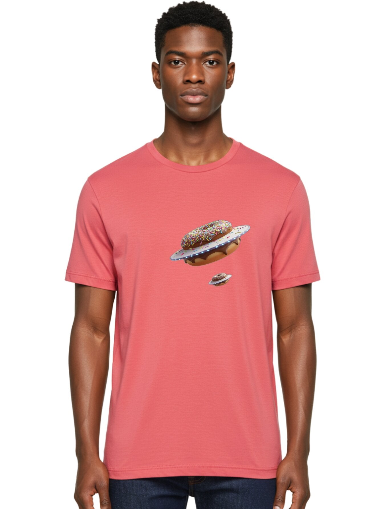 Donut-Ufo-2 Men'S Graphic Tee, 100% Cotton, Comfortable Casual Summer Wear, Machine Washable, Donut Ufo, Sprinkles, Colorful Treats, Flying Donuts, Sweet Galaxy, Whimsical Dessert, Digital Art, Creative Design, Fun Food Bab874 27