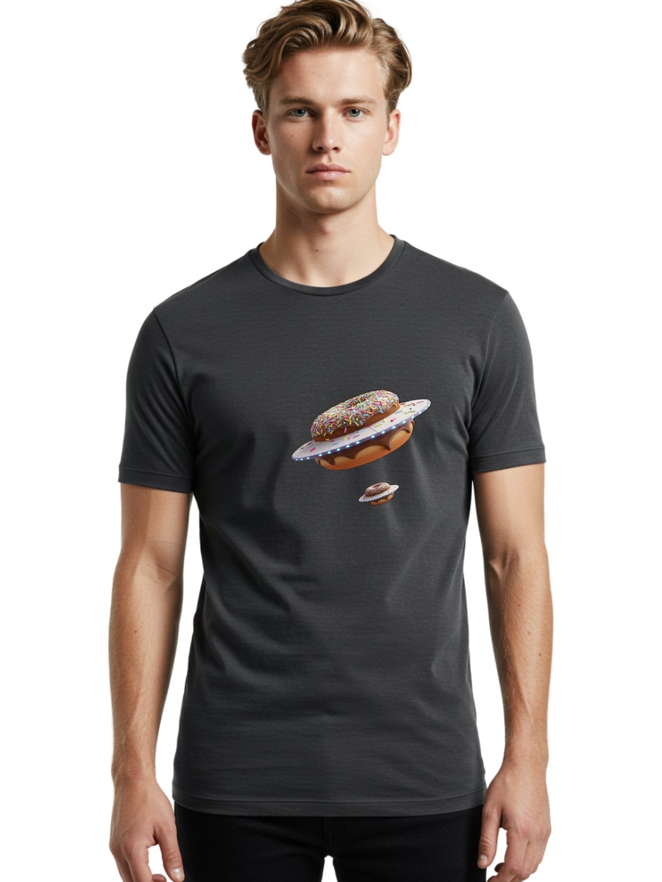Donut-Ufo-2 Men'S Graphic Tee, 100% Cotton, Comfortable Casual Summer Wear, Machine Washable, Donut Ufo, Sprinkles, Colorful Treats, Flying Donuts, Sweet Galaxy, Whimsical Dessert, Digital Art, Creative Design, Fun Food Bab874 26