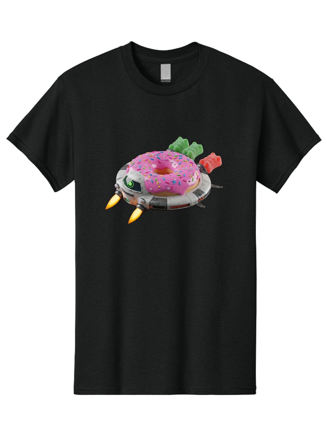 Donut-Ufo Men'S Graphic Tee, 100% Cotton, Comfortable Casual Summer Wear, Machine Washable, Pink Frosted Donut With Sprinkles, Ufo, Robotic Eyes, Gummy Bears, Futuristic, Candy, Sweet Treats, Digital Art, Cartoon Style, Whimsical, Fantastical Bab875 14