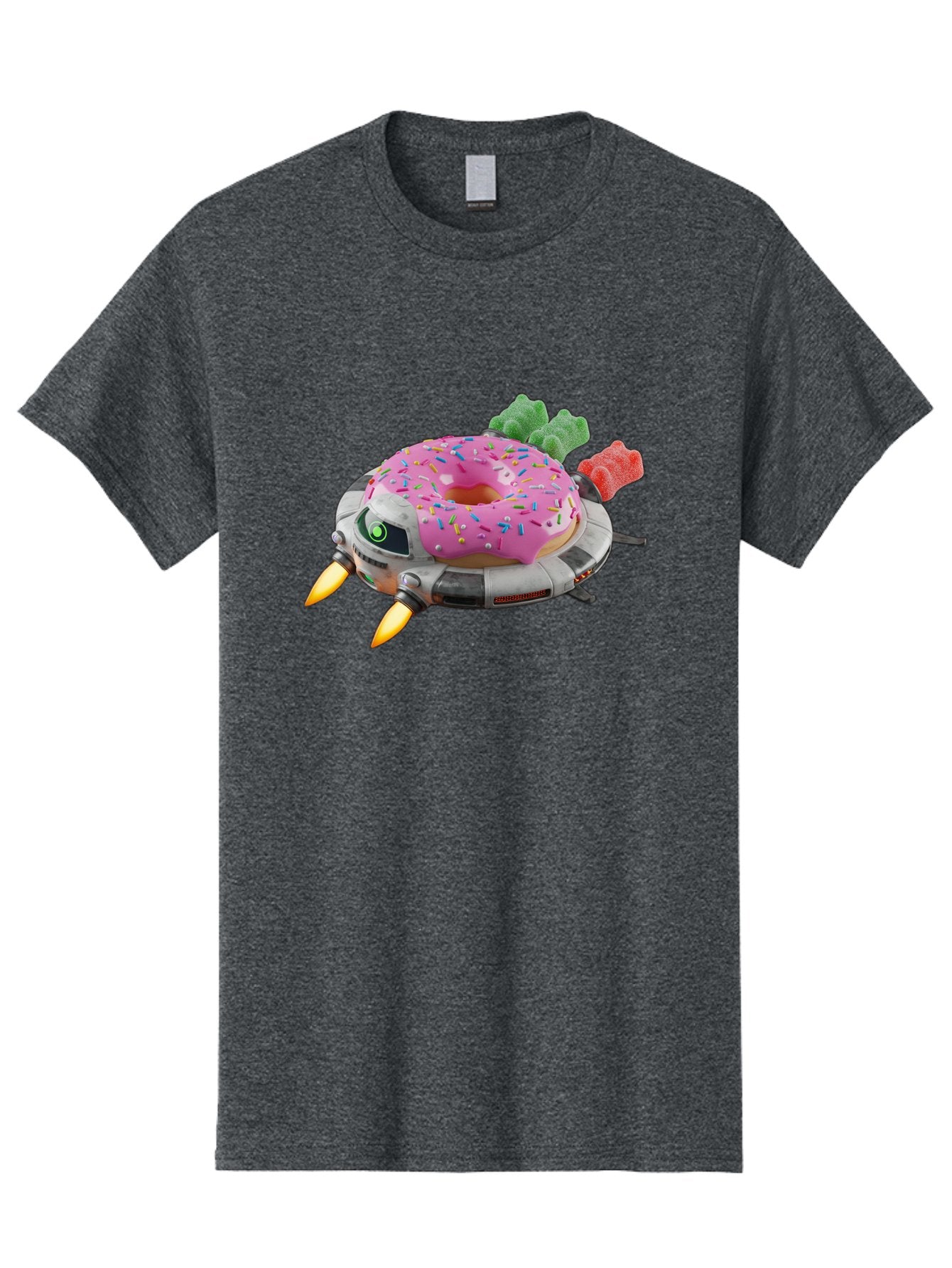Donut-Ufo Men'S Graphic Tee, 100% Cotton, Comfortable Casual Summer Wear, Machine Washable, Pink Frosted Donut With Sprinkles, Ufo, Robotic Eyes, Gummy Bears, Futuristic, Candy, Sweet Treats, Digital Art, Cartoon Style, Whimsical, Fantastical Bab875 15