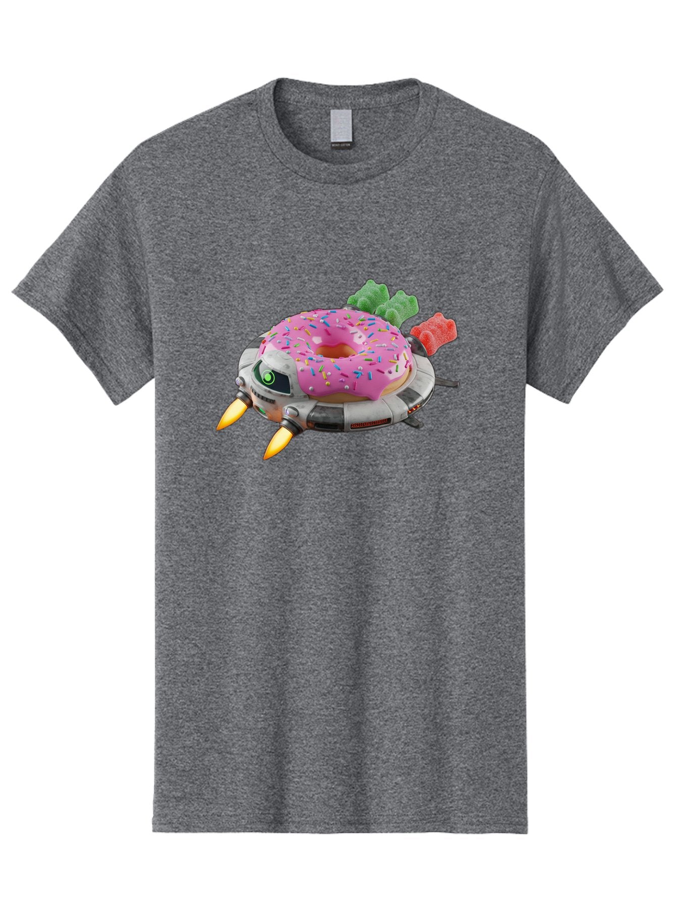 Donut-Ufo Men'S Graphic Tee, 100% Cotton, Comfortable Casual Summer Wear, Machine Washable, Pink Frosted Donut With Sprinkles, Ufo, Robotic Eyes, Gummy Bears, Futuristic, Candy, Sweet Treats, Digital Art, Cartoon Style, Whimsical, Fantastical Bab875 11