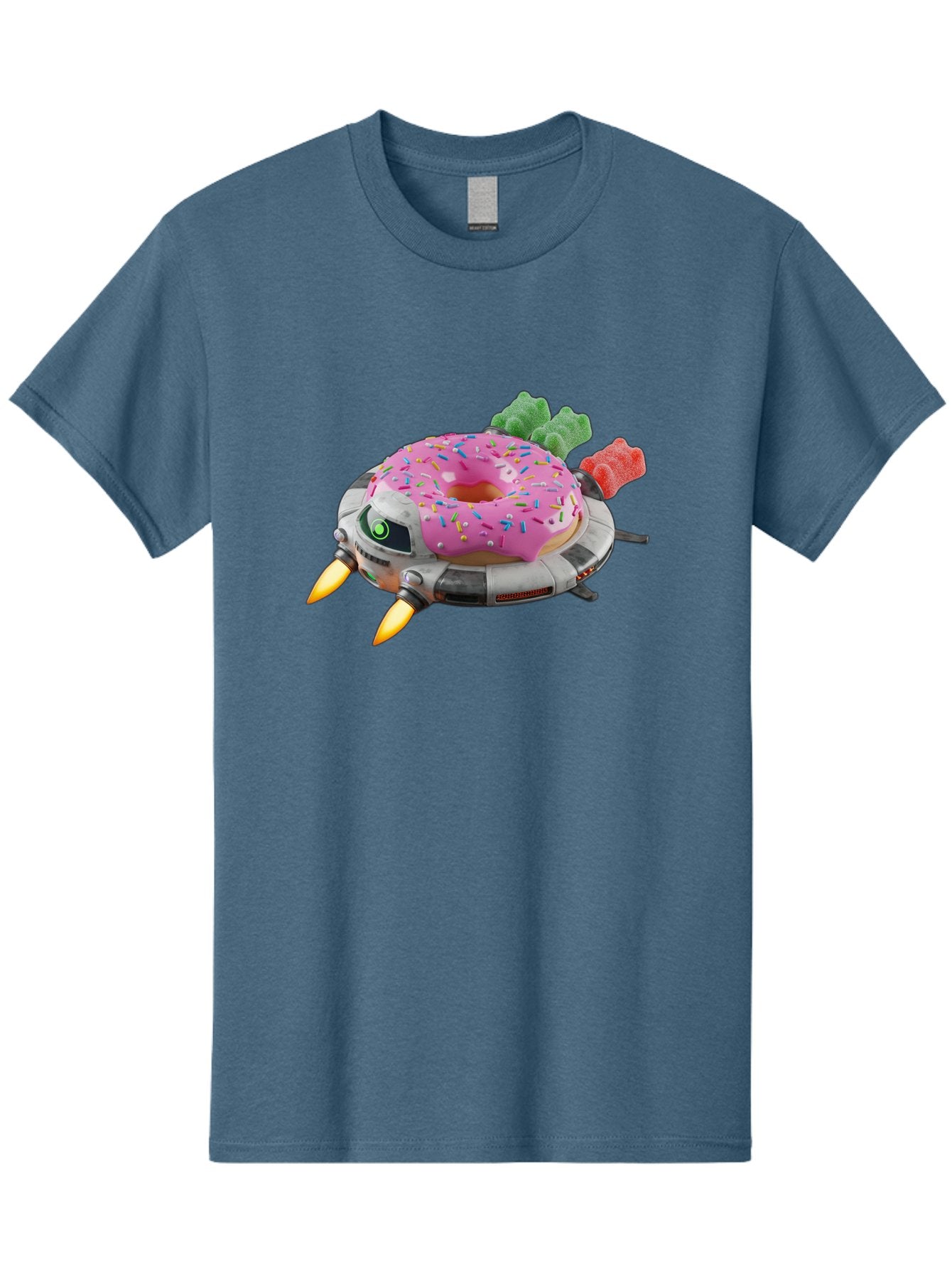 Donut-Ufo Men'S Graphic Tee, 100% Cotton, Comfortable Casual Summer Wear, Machine Washable, Pink Frosted Donut With Sprinkles, Ufo, Robotic Eyes, Gummy Bears, Futuristic, Candy, Sweet Treats, Digital Art, Cartoon Style, Whimsical, Fantastical Bab875