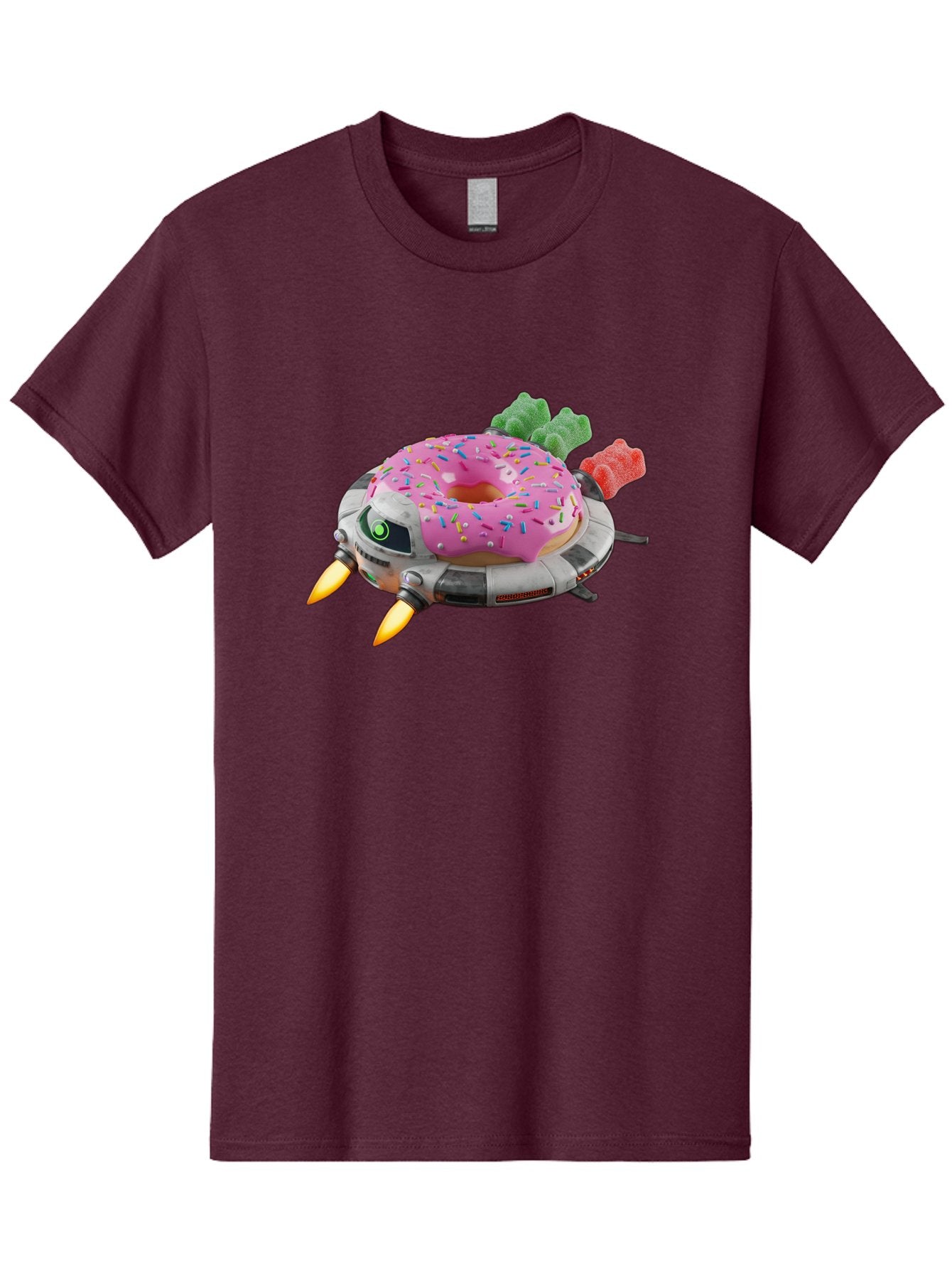 Donut-Ufo Men'S Graphic Tee, 100% Cotton, Comfortable Casual Summer Wear, Machine Washable, Pink Frosted Donut With Sprinkles, Ufo, Robotic Eyes, Gummy Bears, Futuristic, Candy, Sweet Treats, Digital Art, Cartoon Style, Whimsical, Fantastical Bab875 10